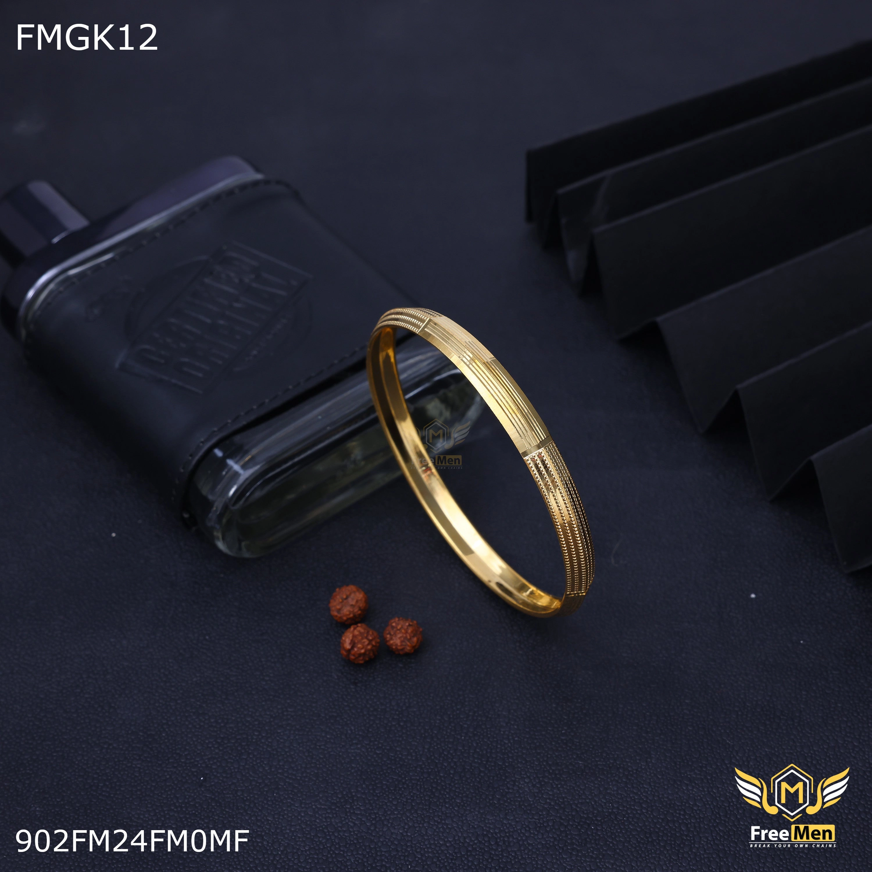 Vibrant Style Daily Match Freemen Gold plated Parallel ring gold Kada  - FMGK12