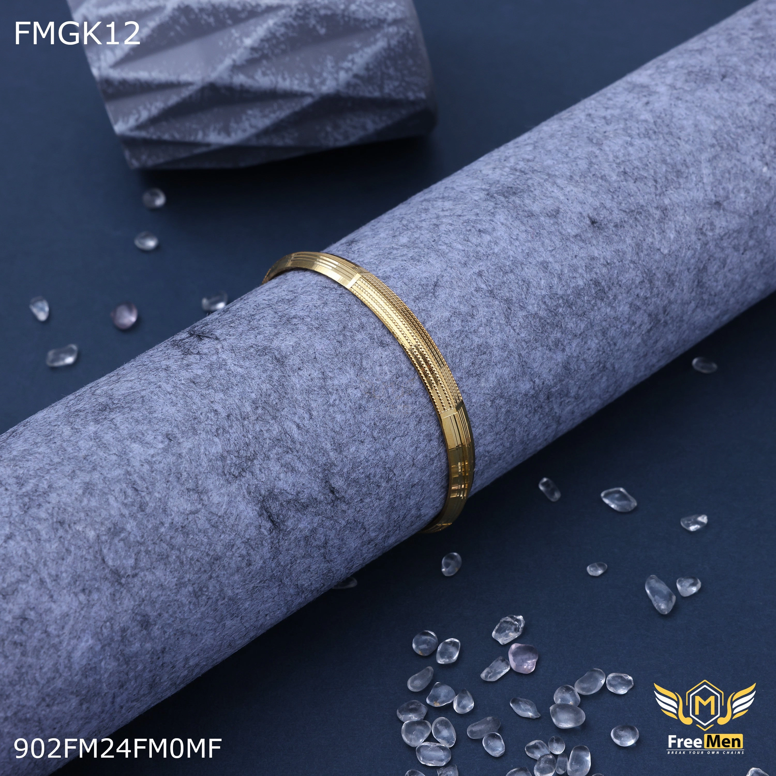 Shiny Embellishments Sophisticated Appeal Freemen Gold plated Parallel ring gold Kada  - FMGK12