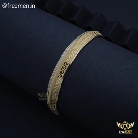 Freemen Gold Plated Rhodium Line Artisanal Design Kada For Men - FM209 Evening Glamour Shining Detail