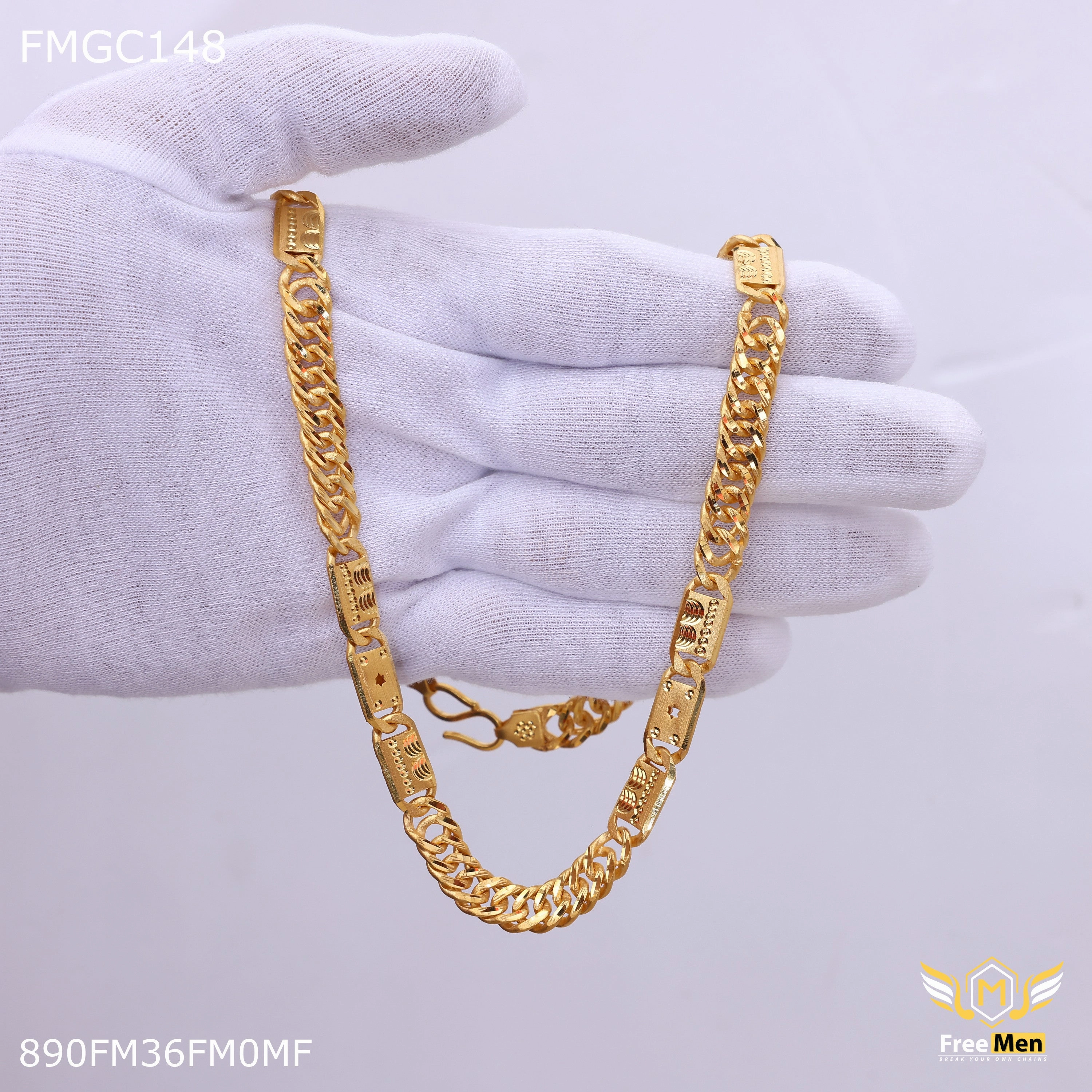 Timeless Radiance Glamour Finish Freemen Gold Plated Star Biscuit  Chain for Men - FMGC148