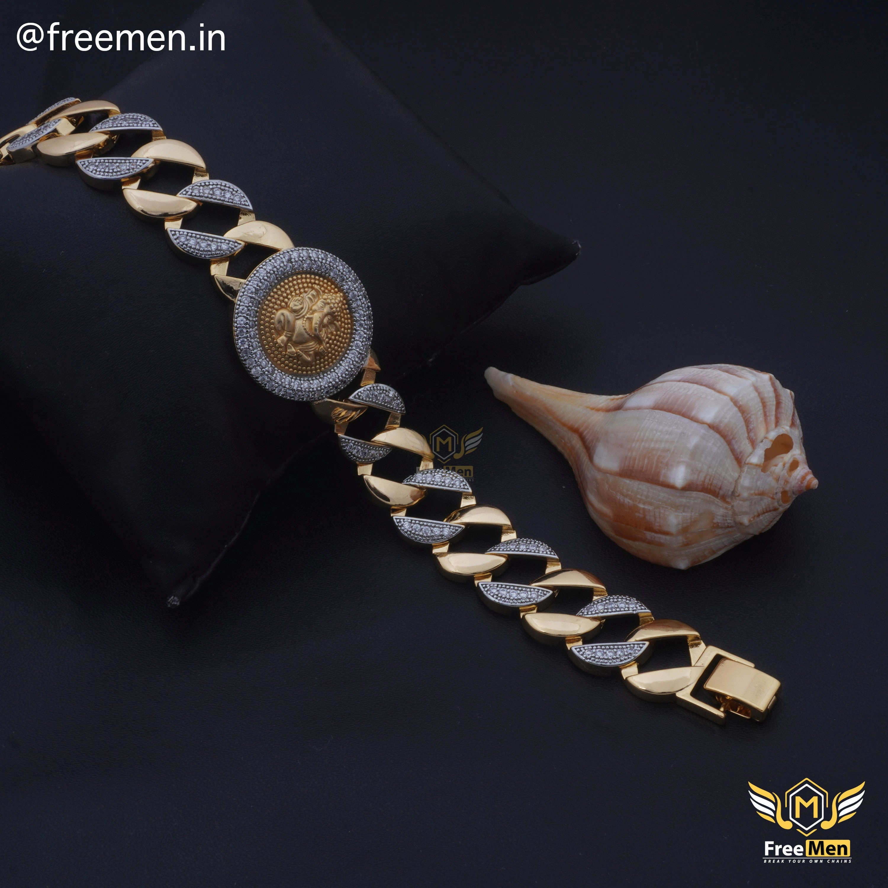 Freemen Golden And Rhodium AD Ganpati Bracelet - FM113 Unique Creation
