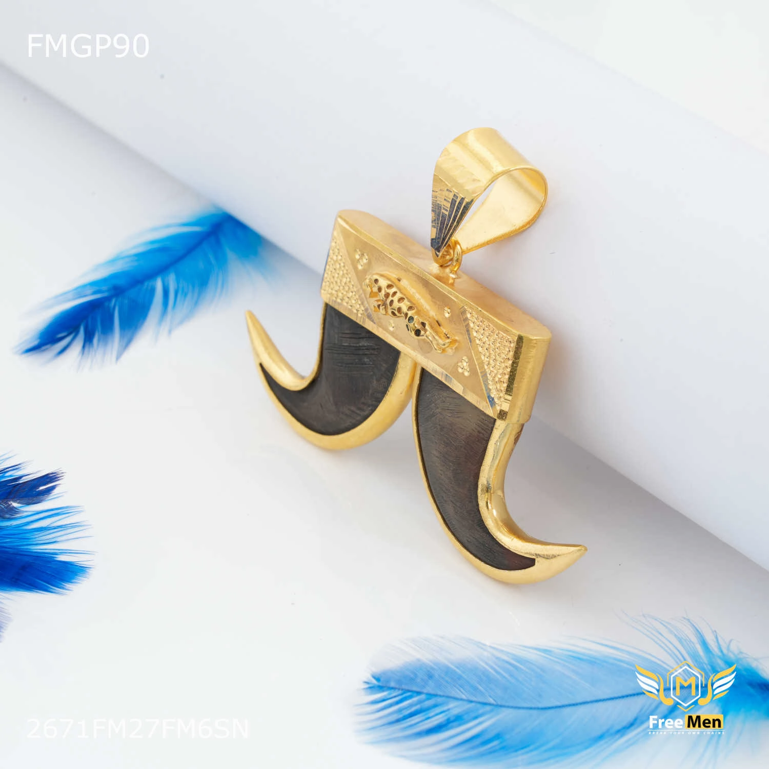 Freemen Jaguar with Dual Nail Pendent Gold plated for Men - FMGP90 Textured Accent