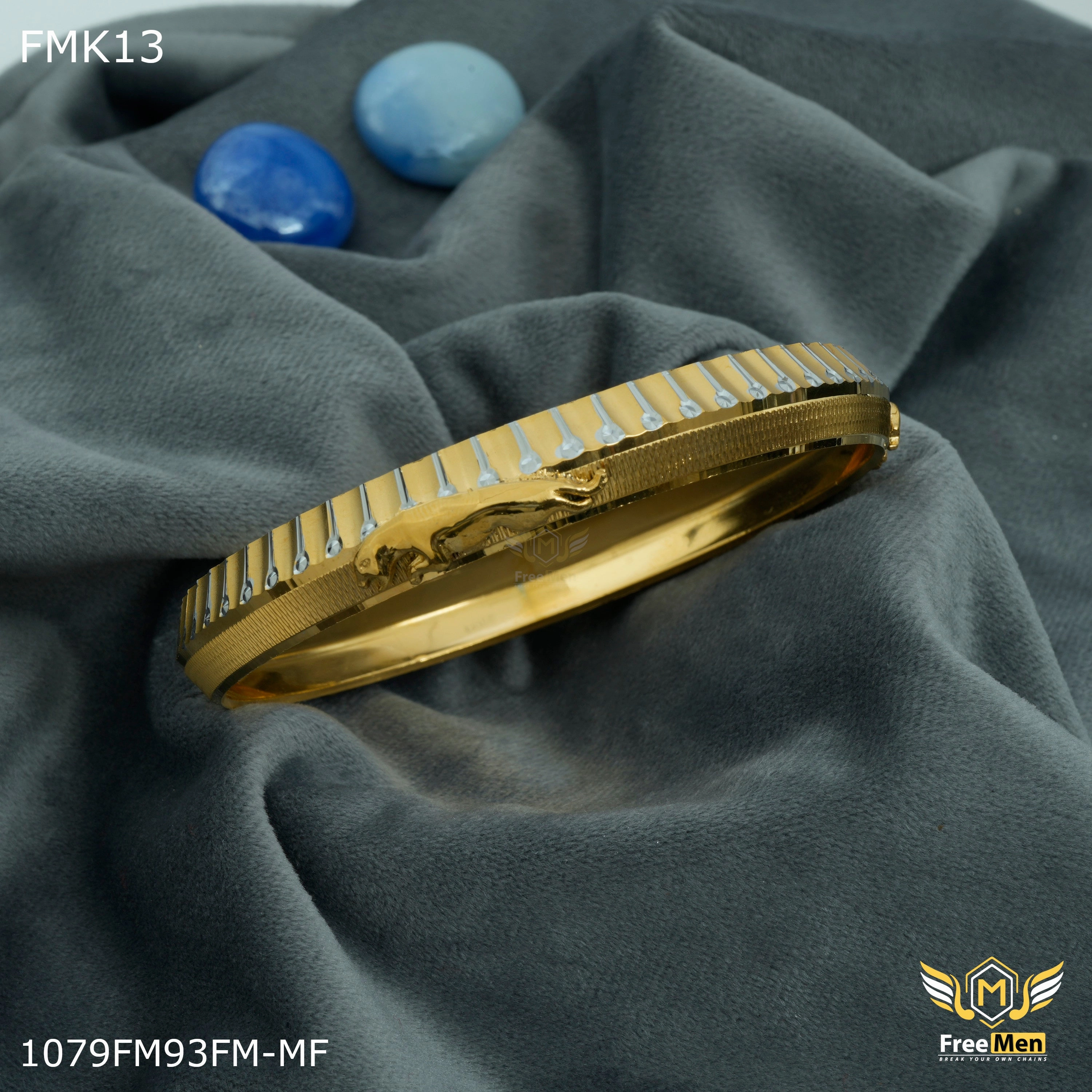 Sparkling Edge Sophisticated Style Freemen Jaguar with Rhodium golden Kada  - FMK13