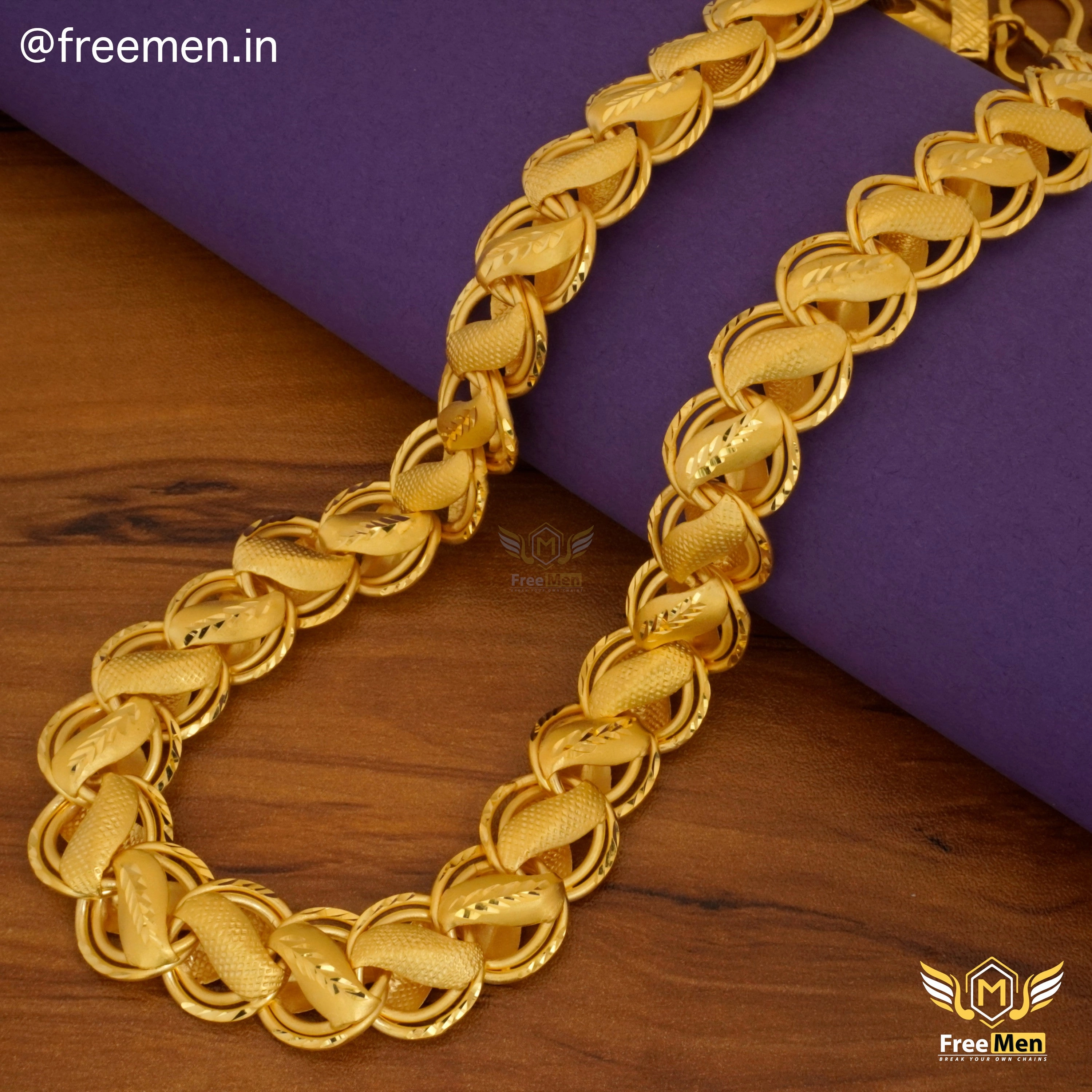 Fashionable Shine Finish high contrast Freemen Lotus Heavy Stylish Design Gold Plated Chain - FMGC38