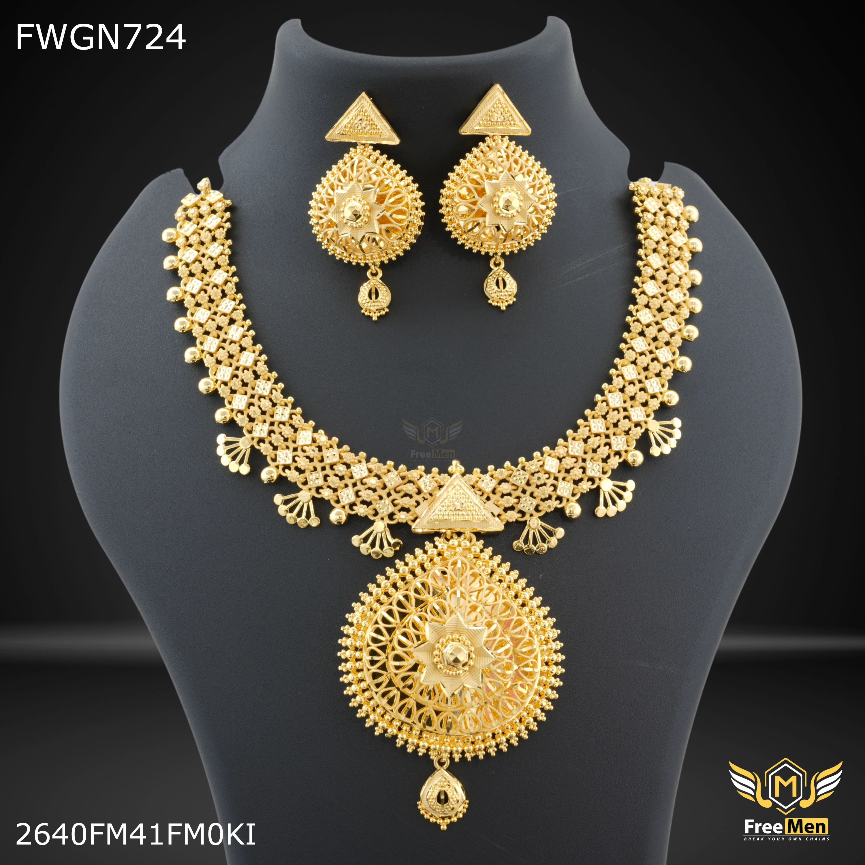 Sparkling Accent Freemen Net Leaf Design with Earring for women - FWGN724