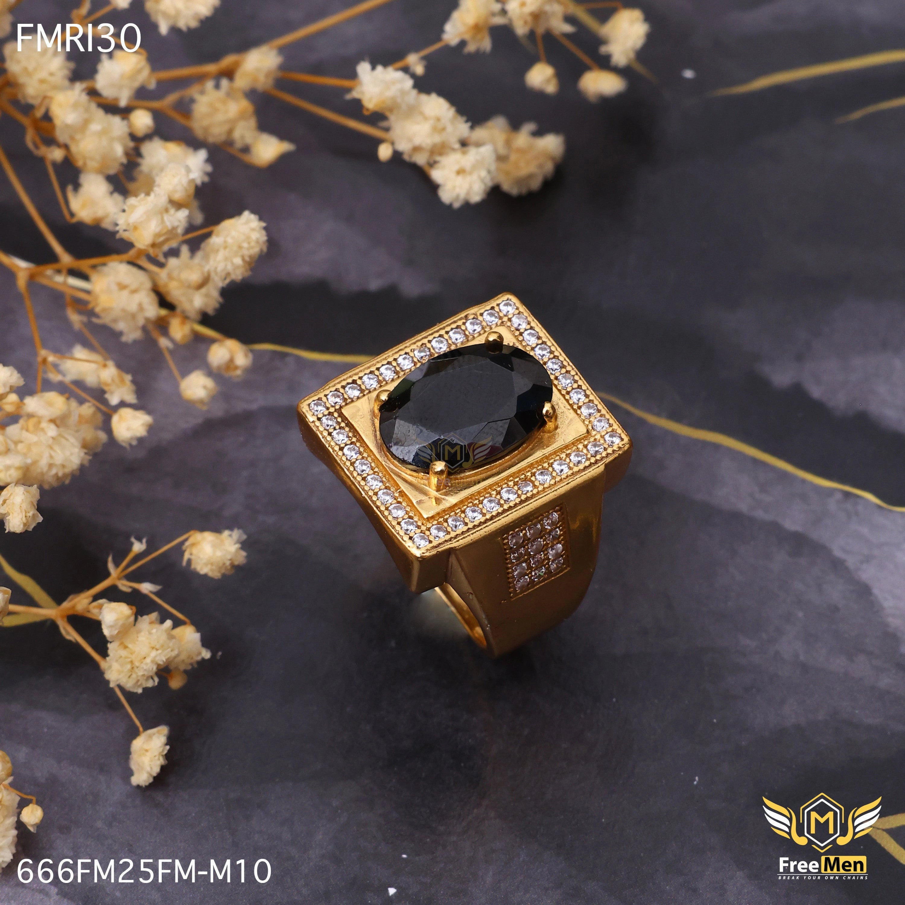 Freemen Oblong Black AD Design Golden Ring - FMRI30 Minimalist Piece Luxury Casual