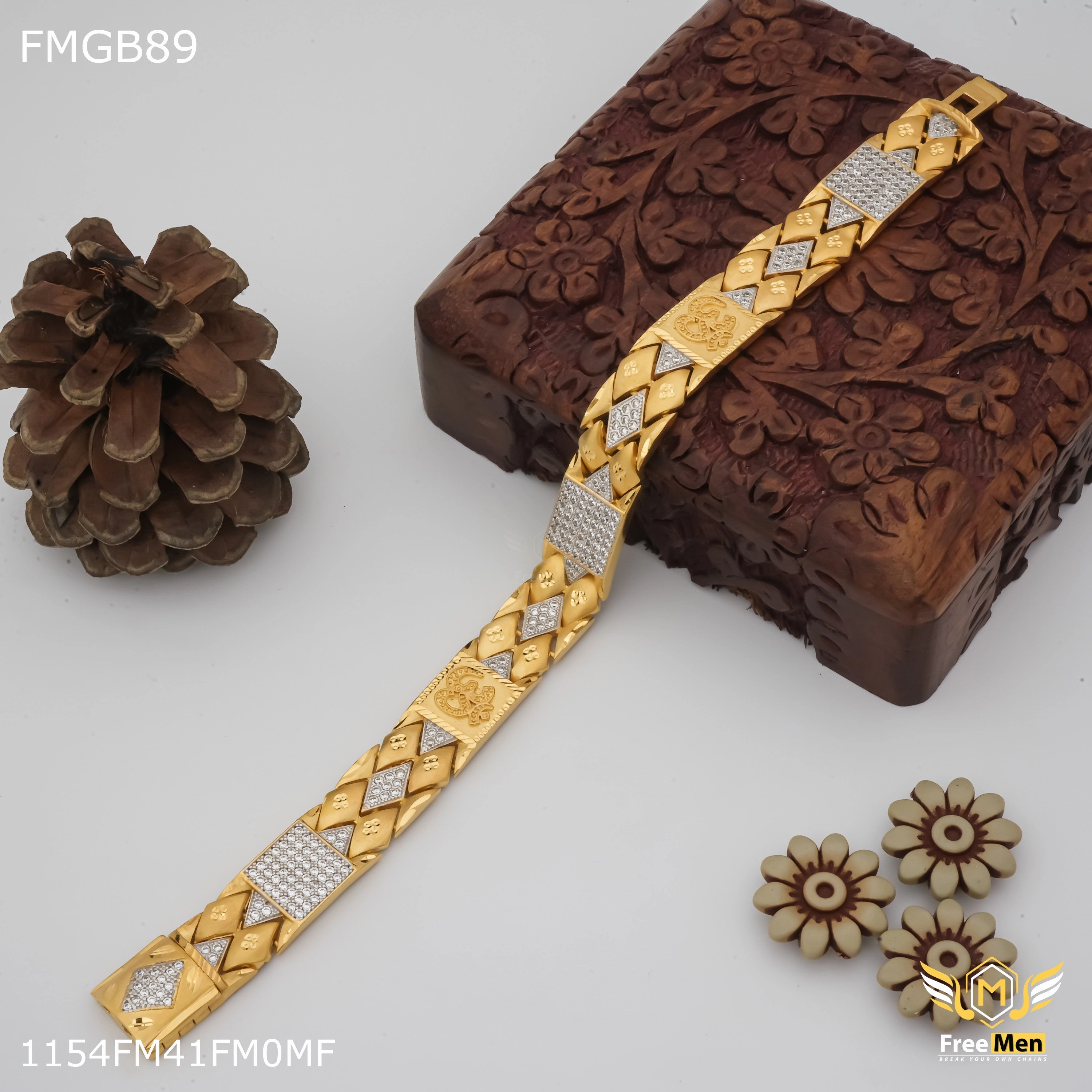 Freemen OM with diamond cutting gold plated Bracelet for Men - FMGB89 Radiant Sparkle