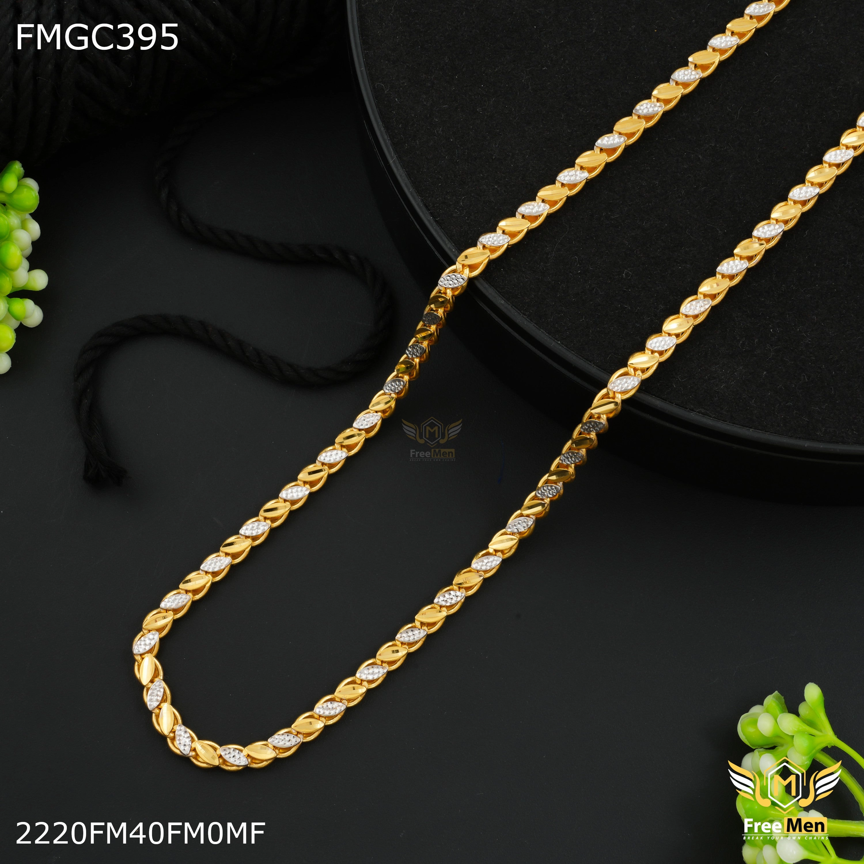Freemen One by One Rhodium Leaf Design gold plated Chain - FMGC395 Gift Fit