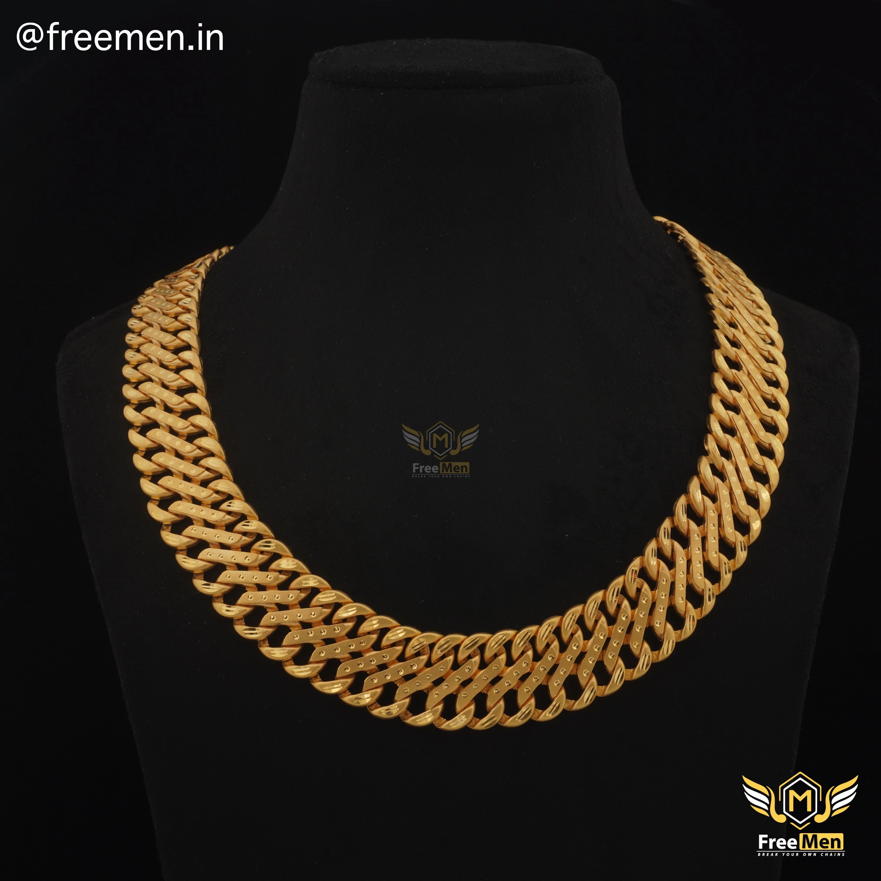 Freemen One Line Bahubali Gold Plated Chain - FM099 Distinct Edge Delicate Design
