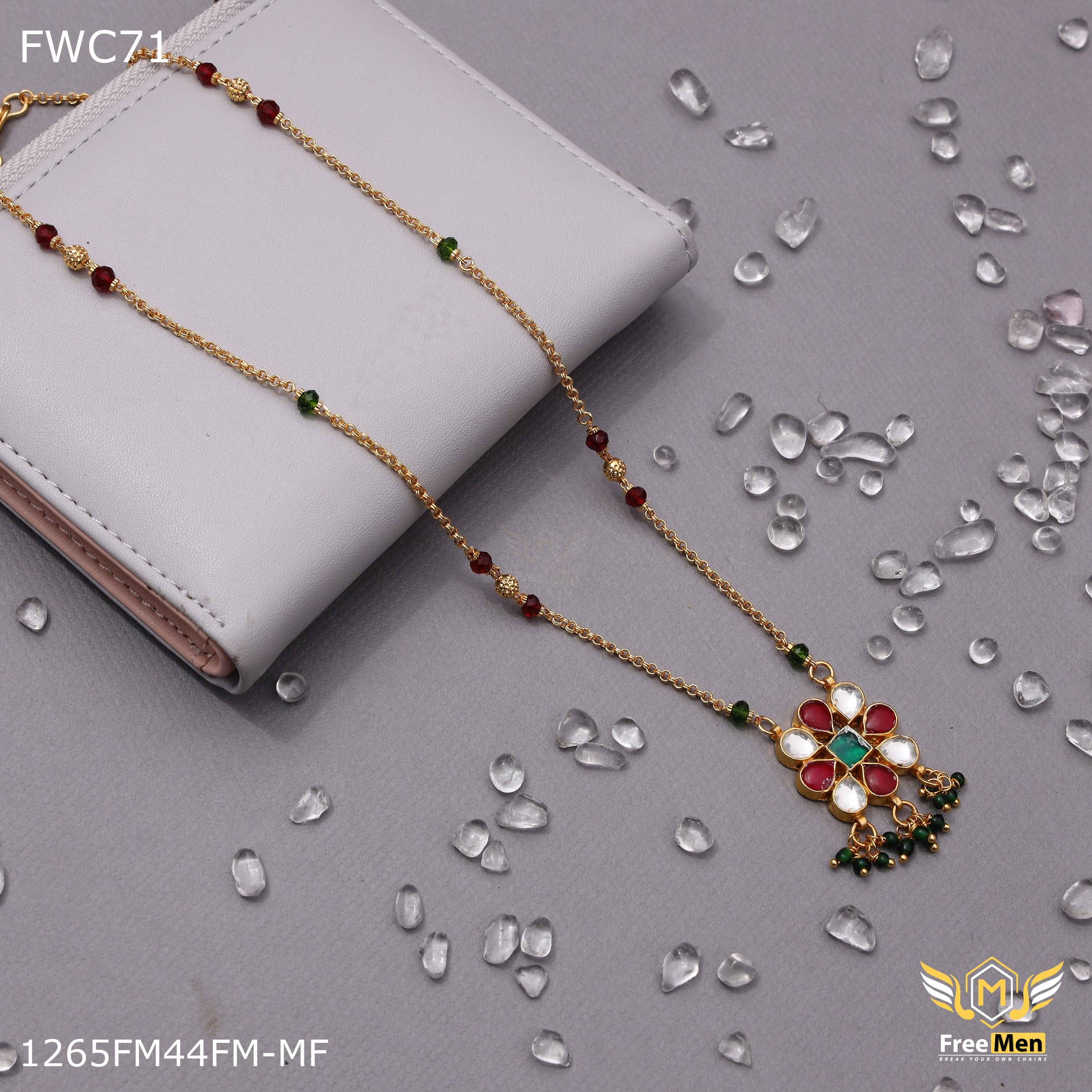 Crisp Finish Refined Spark Freemen One line Green and  pink moti mangalsutra for women - FWM71