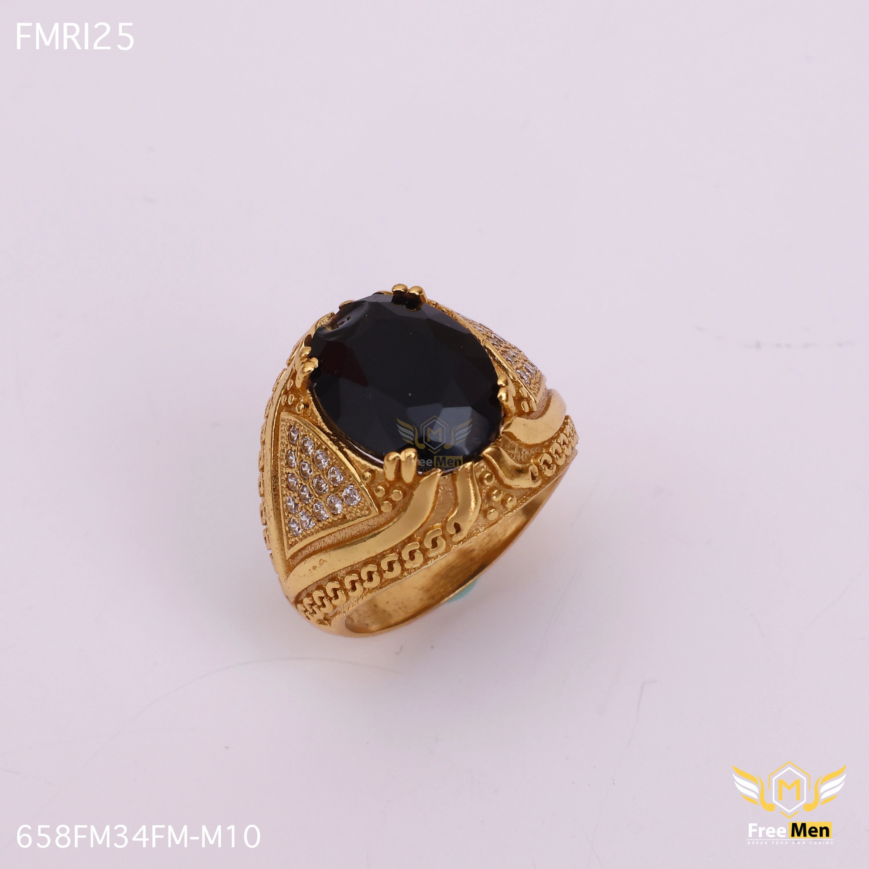Freemen Oviform Black AD Design Golden Ring - FMRI25 clean look Polished Finish