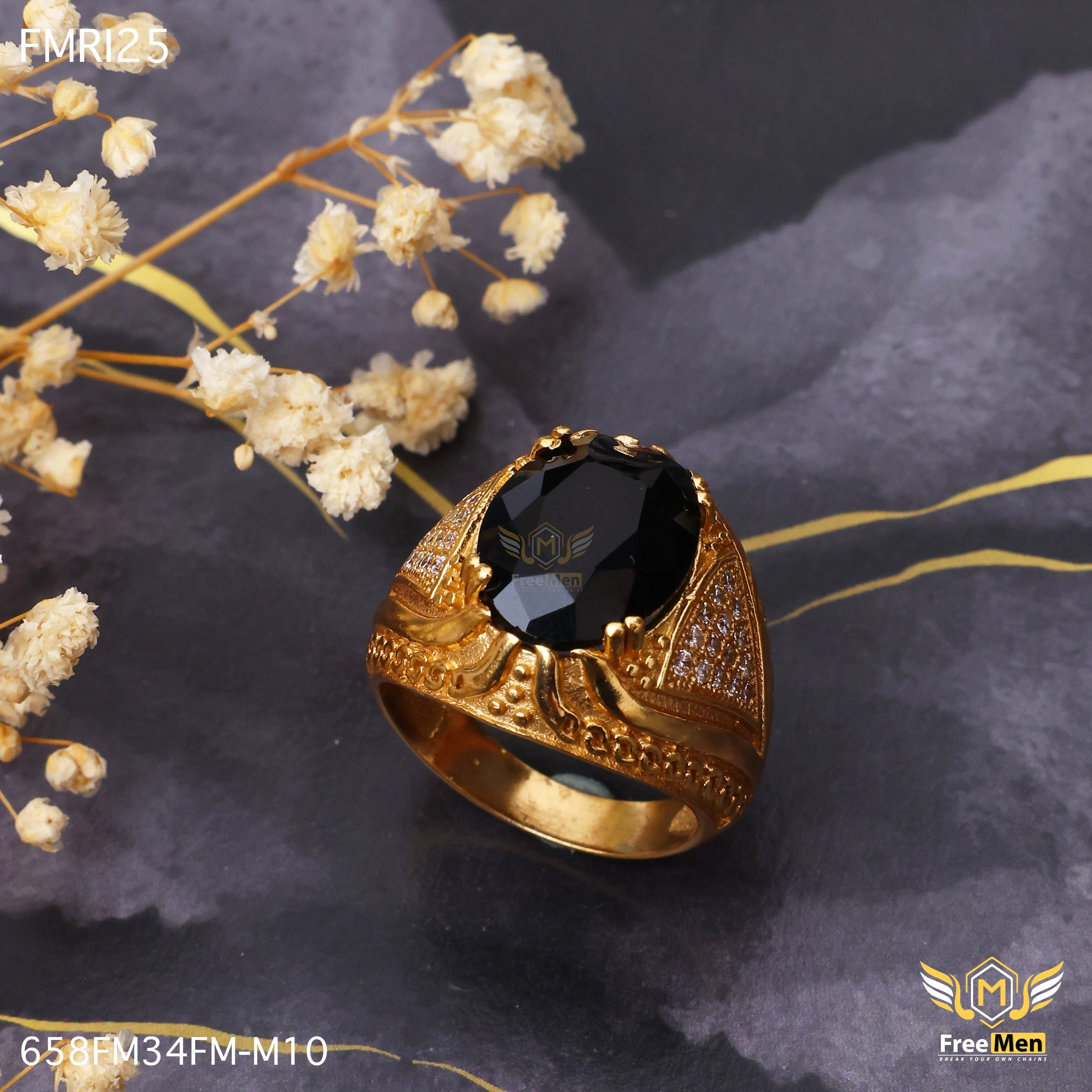 Gloss Shine Freemen Oviform Black AD Design Golden Ring - FMRI25