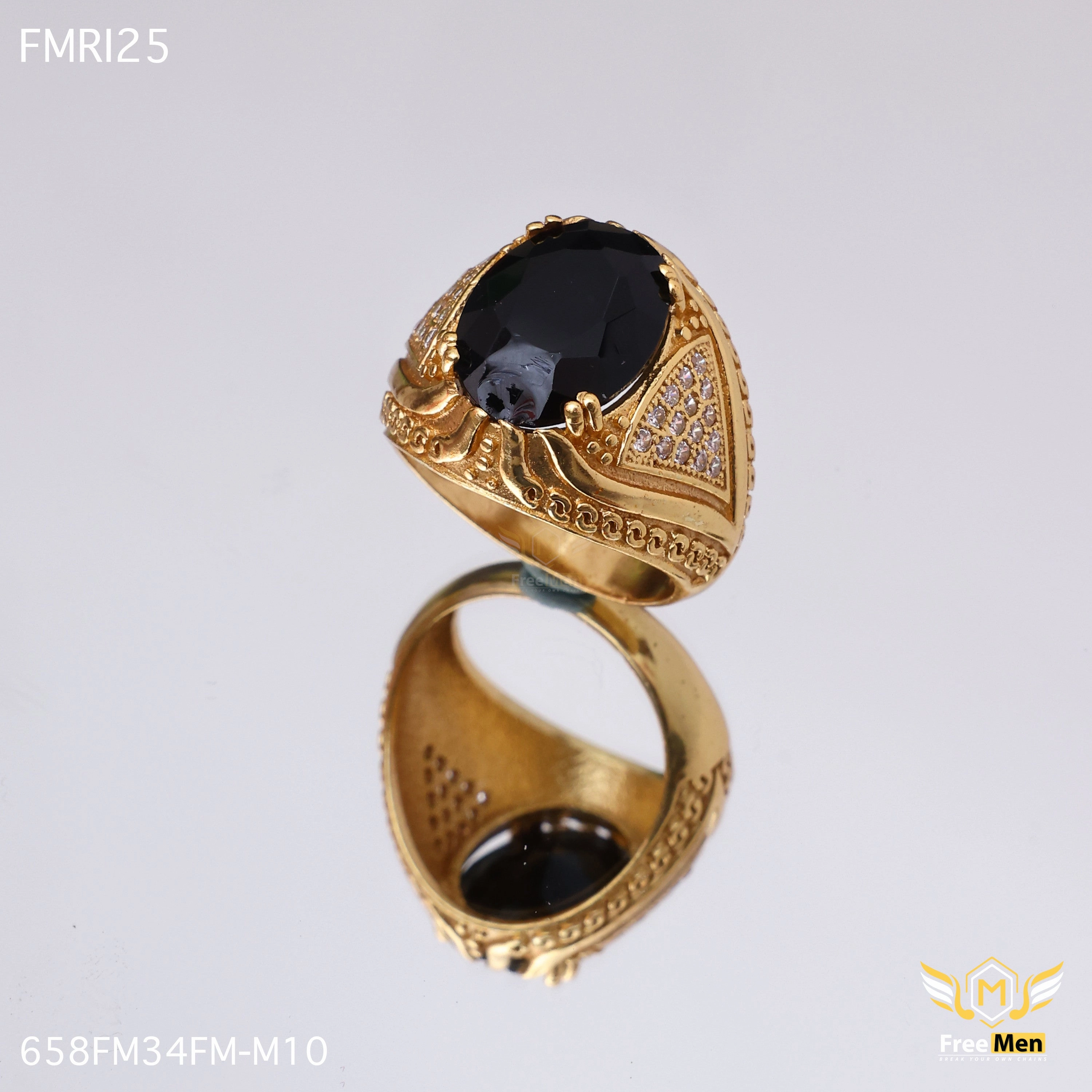 Freemen Oviform Black AD Design Golden Ring - FMRI25 All Time