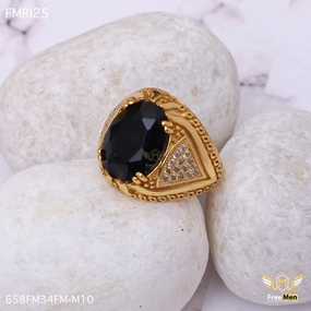 Beautiful finish Opulent Finish Freemen Oviform Black AD Design Golden Ring - FMRI25
