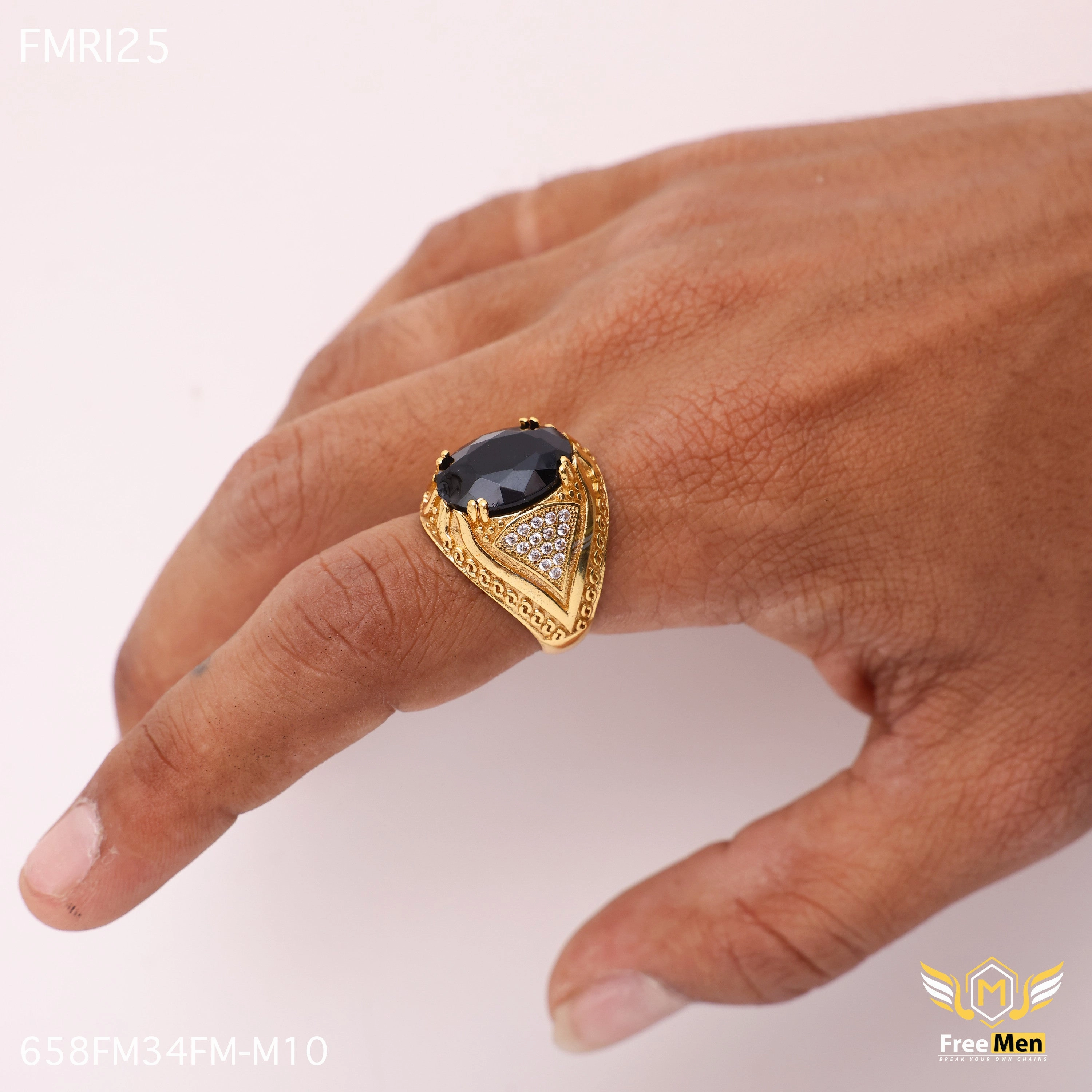 Flirty Accent Night Mood Freemen Oviform Black AD Design Golden Ring - FMRI25