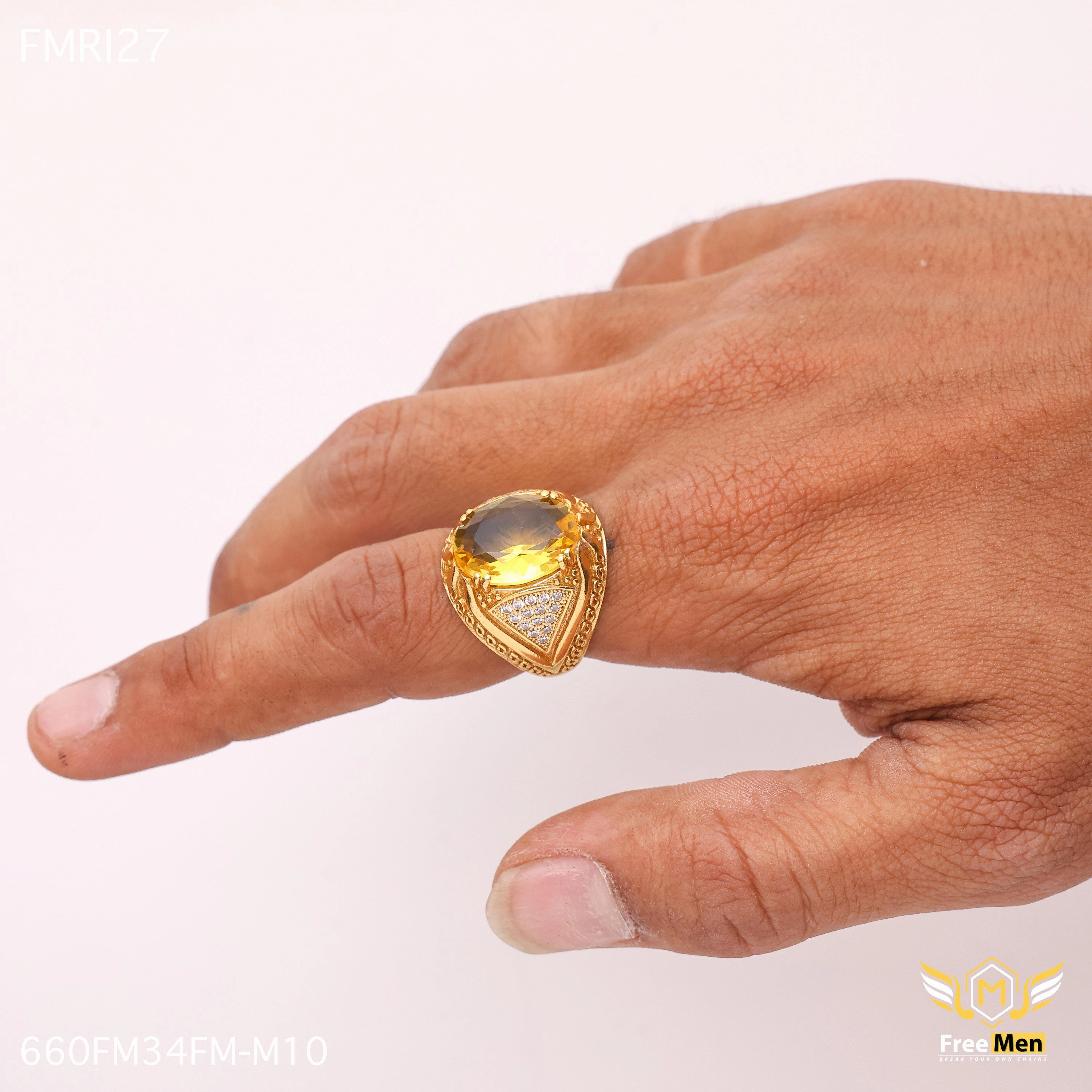 Dazzling Style Freemen Oviform Yellow AD Design Golden Ring - FMRI27