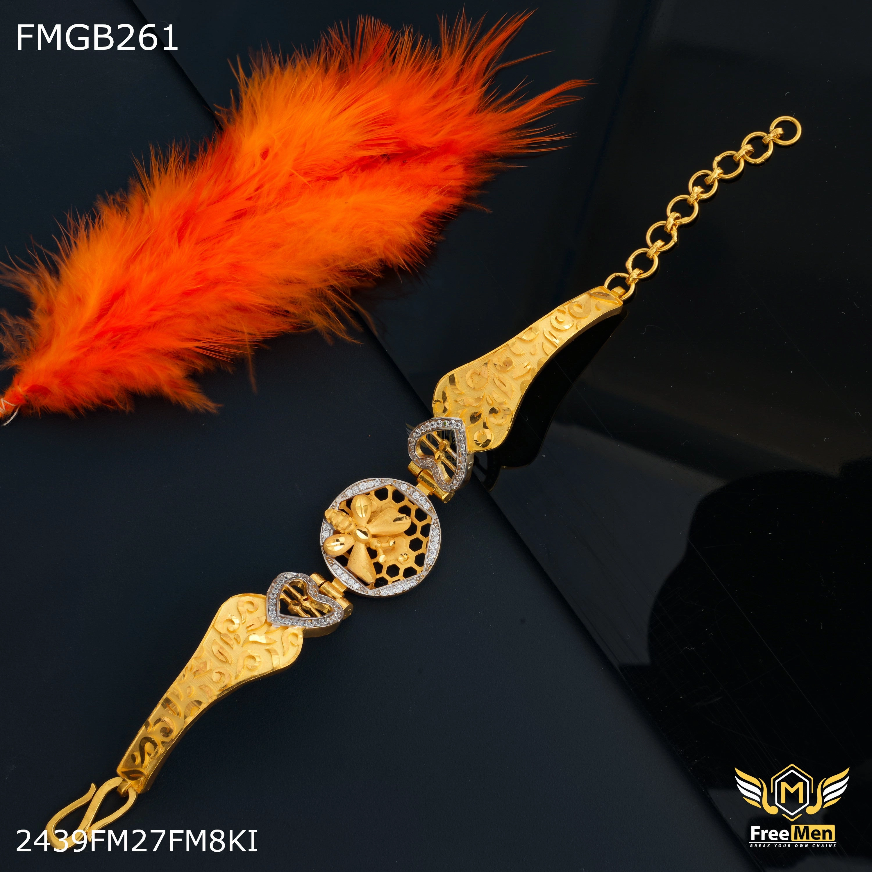 Color Match Freemen Round cutting with Butterfly AD Bracelate for Men - FMGB261