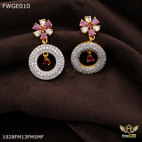 Everyday Edge Freemen round pink stone AD gold plated Earring - FWGE010
