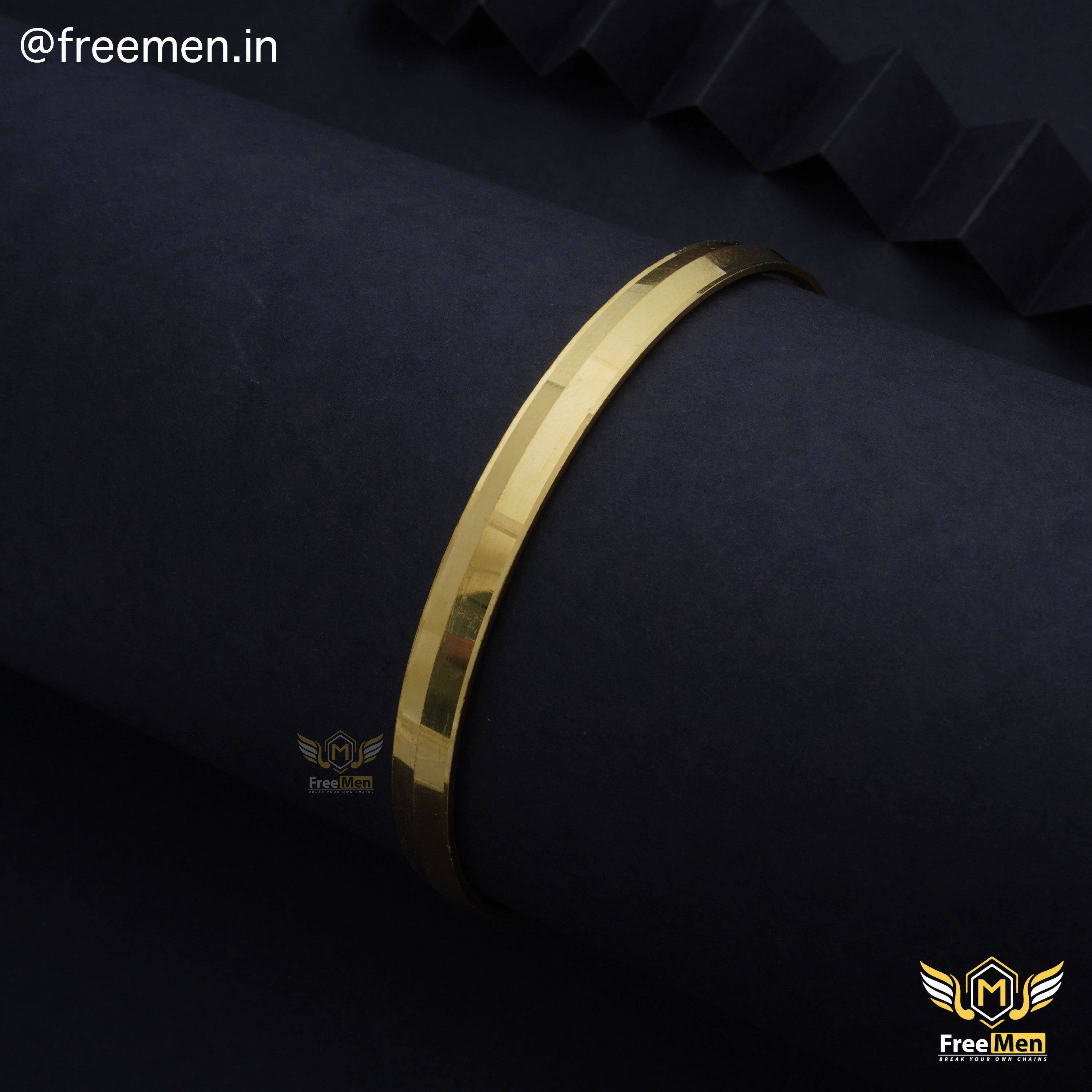 Glowing Detail Distinctive Highlight Freemen Simple Gold Plated Kada For Men - FM208