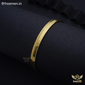 Glowing Detail Distinctive Highlight Freemen Simple Gold Plated Kada For Men - FM208