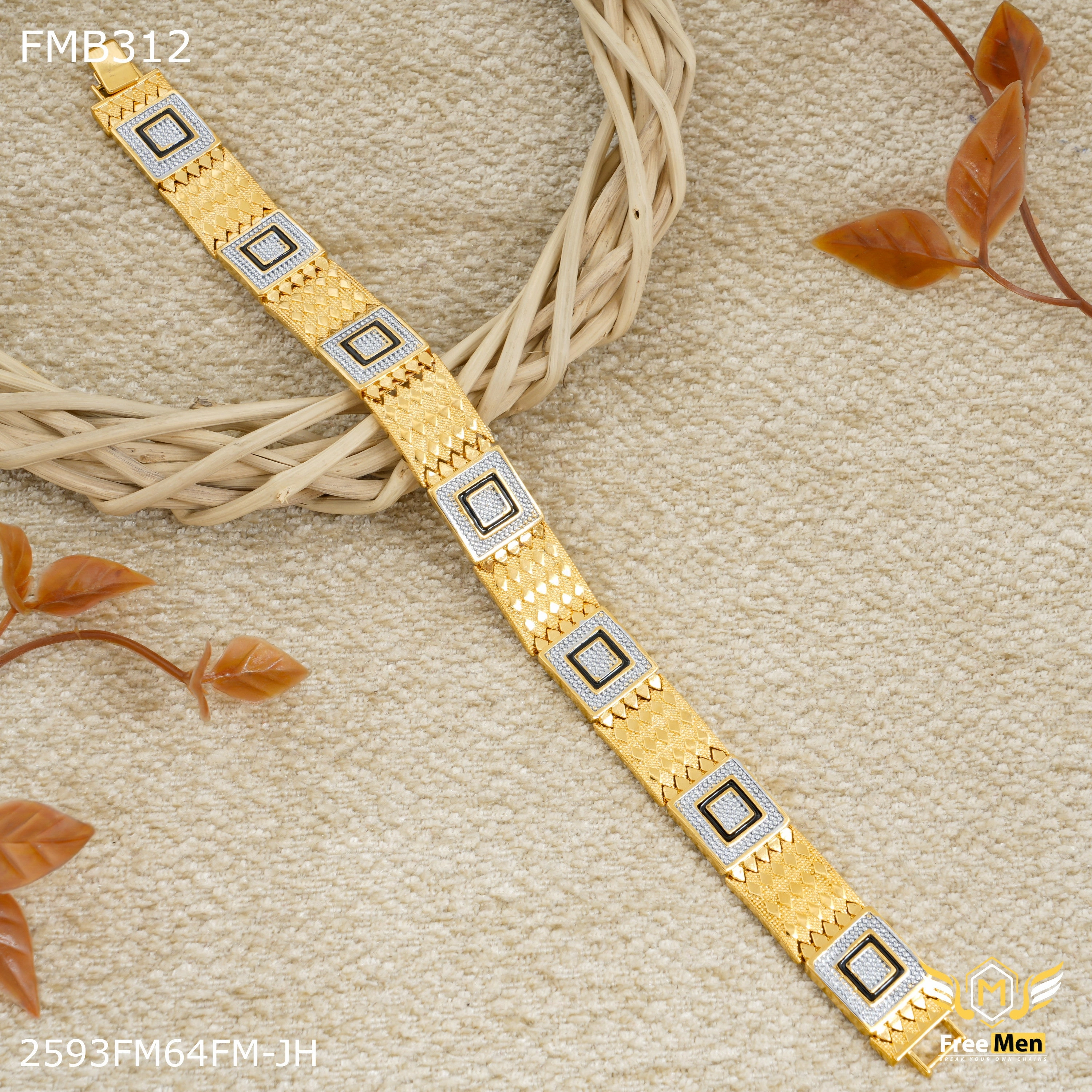 Freemen Squar Box with Dimond cut Bracelet For Men - FMB312 Radiant Finish
