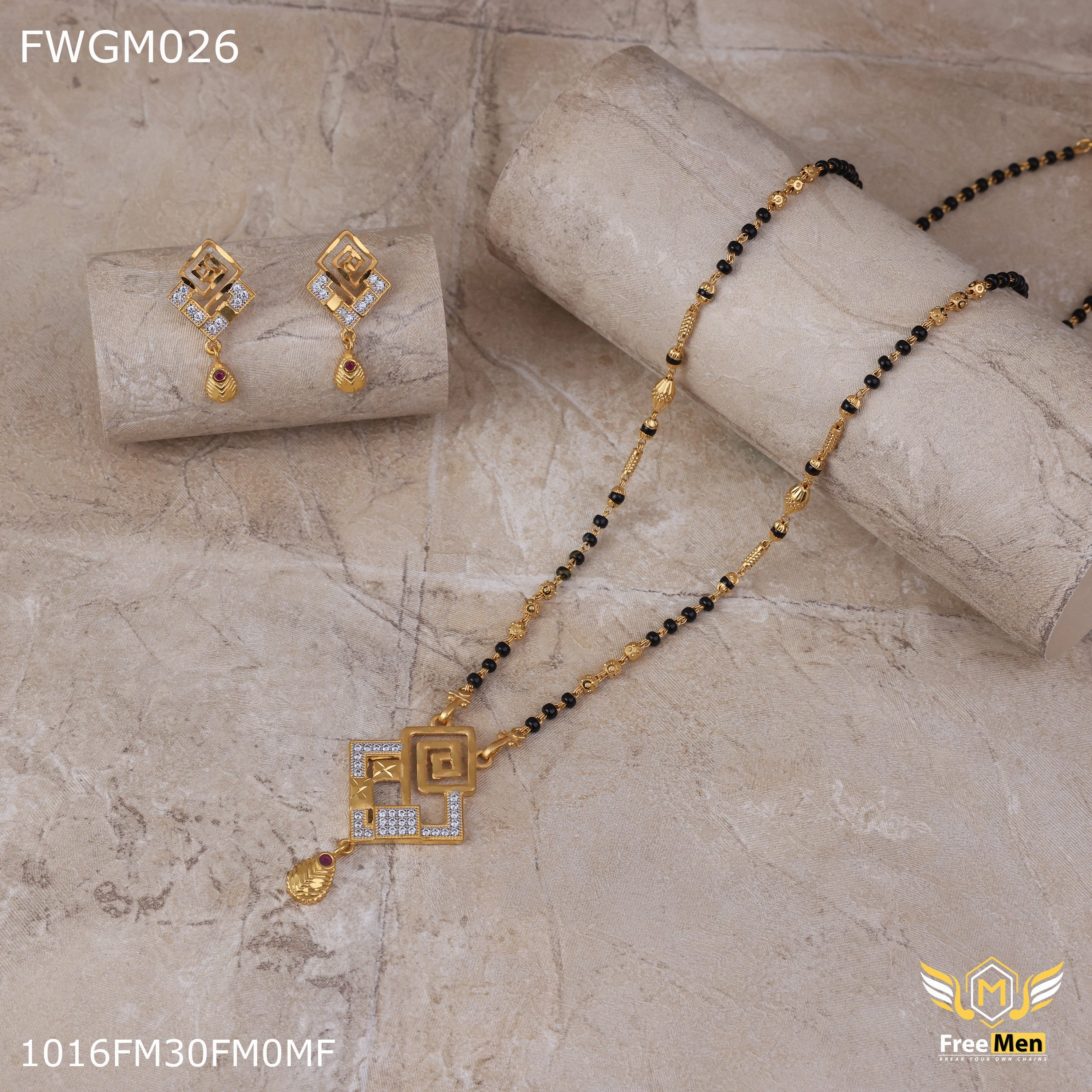 Freemen Square Design mangalsutra With Earring for women - FWGM026 Exquisite detail Classic Style