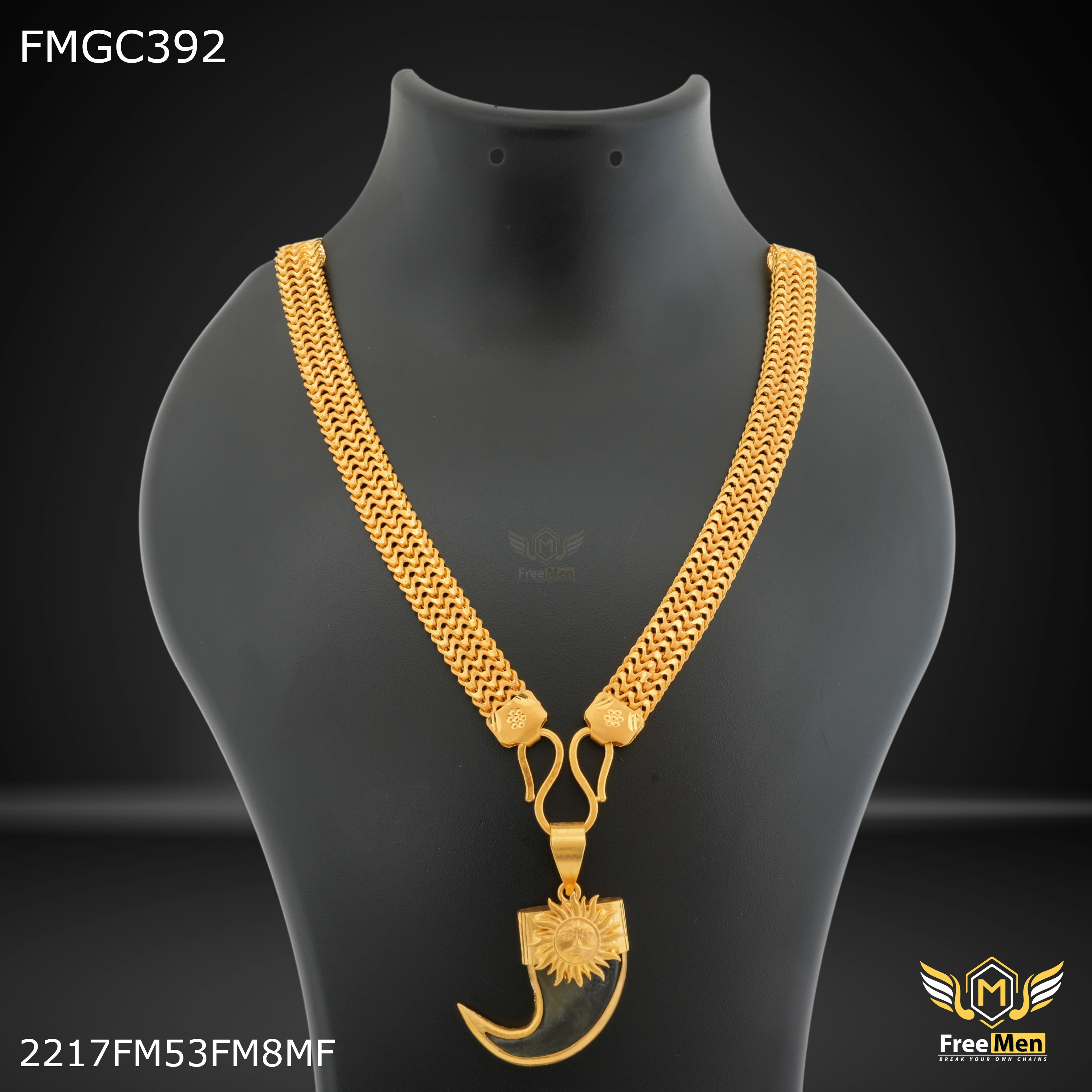 Light Detail Freemen Two line Broad Milan with Nail gold plated Chain Design - FMGC392