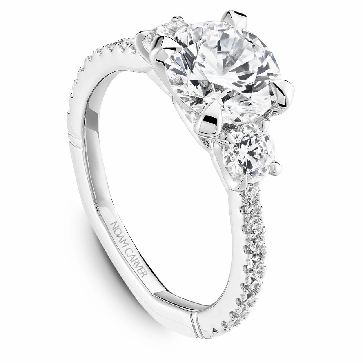 Noam Carver Atelier Three-Stone Diamond Engagement Ring Setting in White Gold Durable Statement Rigid Structure
