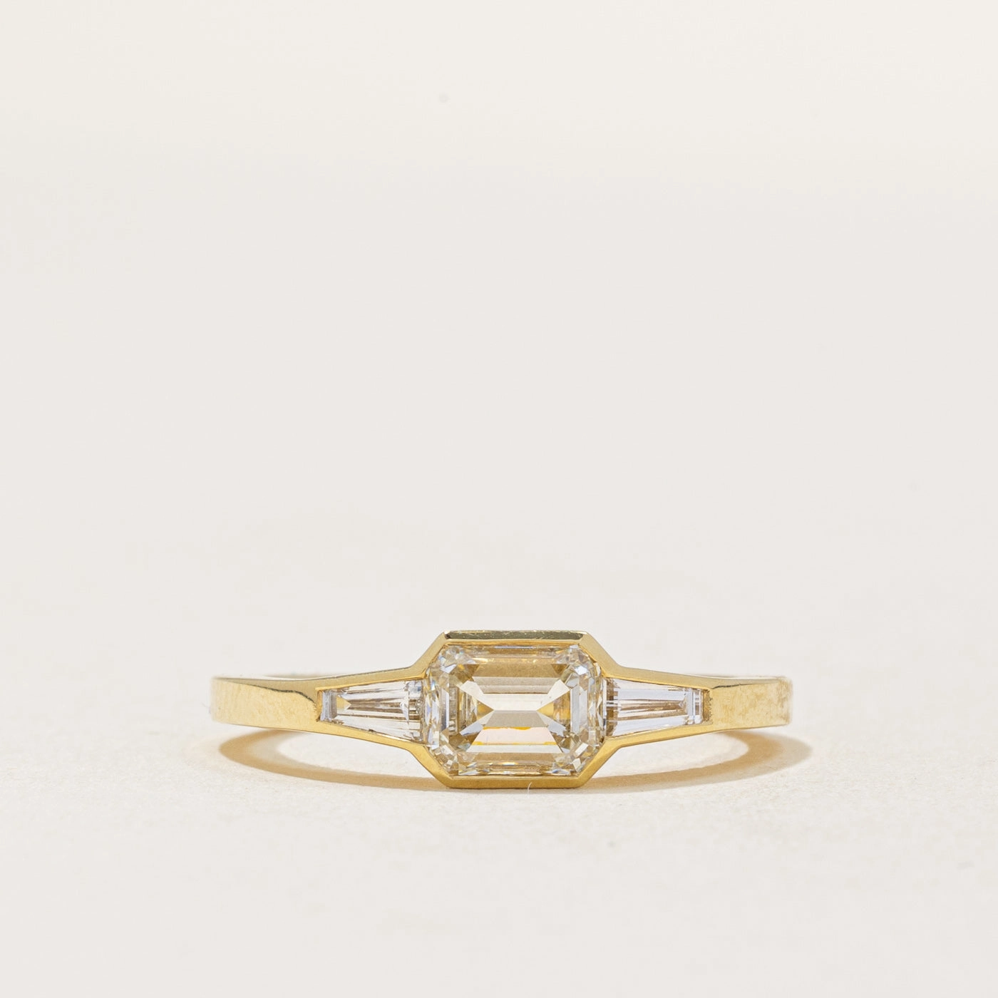 Contemporary Feel Vibrant Appeal GIA Certified Emerald Cut East West Diamond Engagement Ring | 1.22ctw VS1 J | SZ 4.5 |