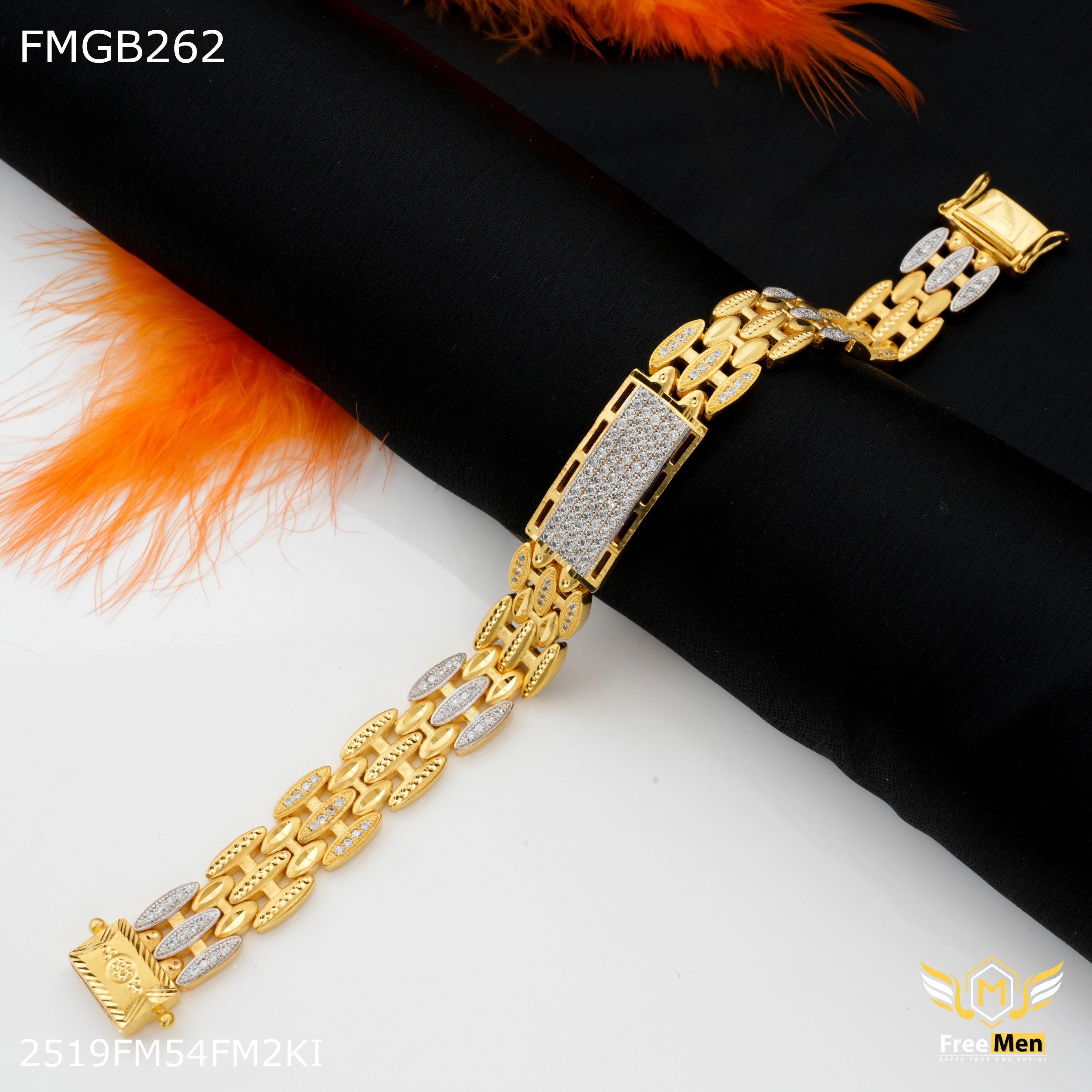 Distinct Accent Vogue Style Freemen Long AD Box Bracelate for Men - FMGB262