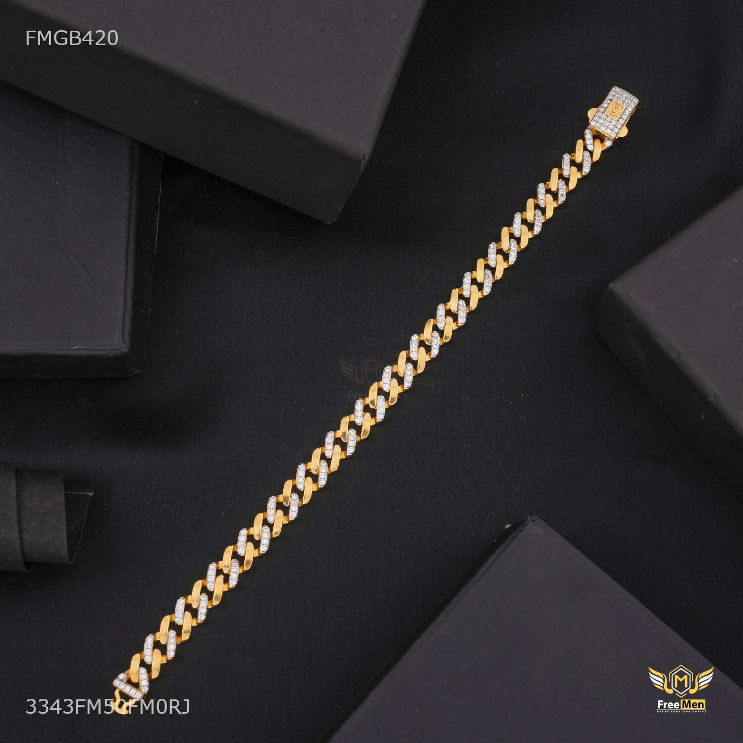 Rinig to Ring with Dimond Gold Plated Bracelet  for Men - FMGB420 Layered Combo