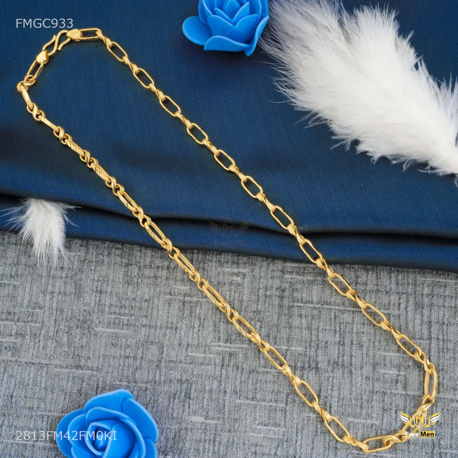 Sculpted Sparkle Designer Long Owel Ring to Ring gold plated Chain - FMGC933