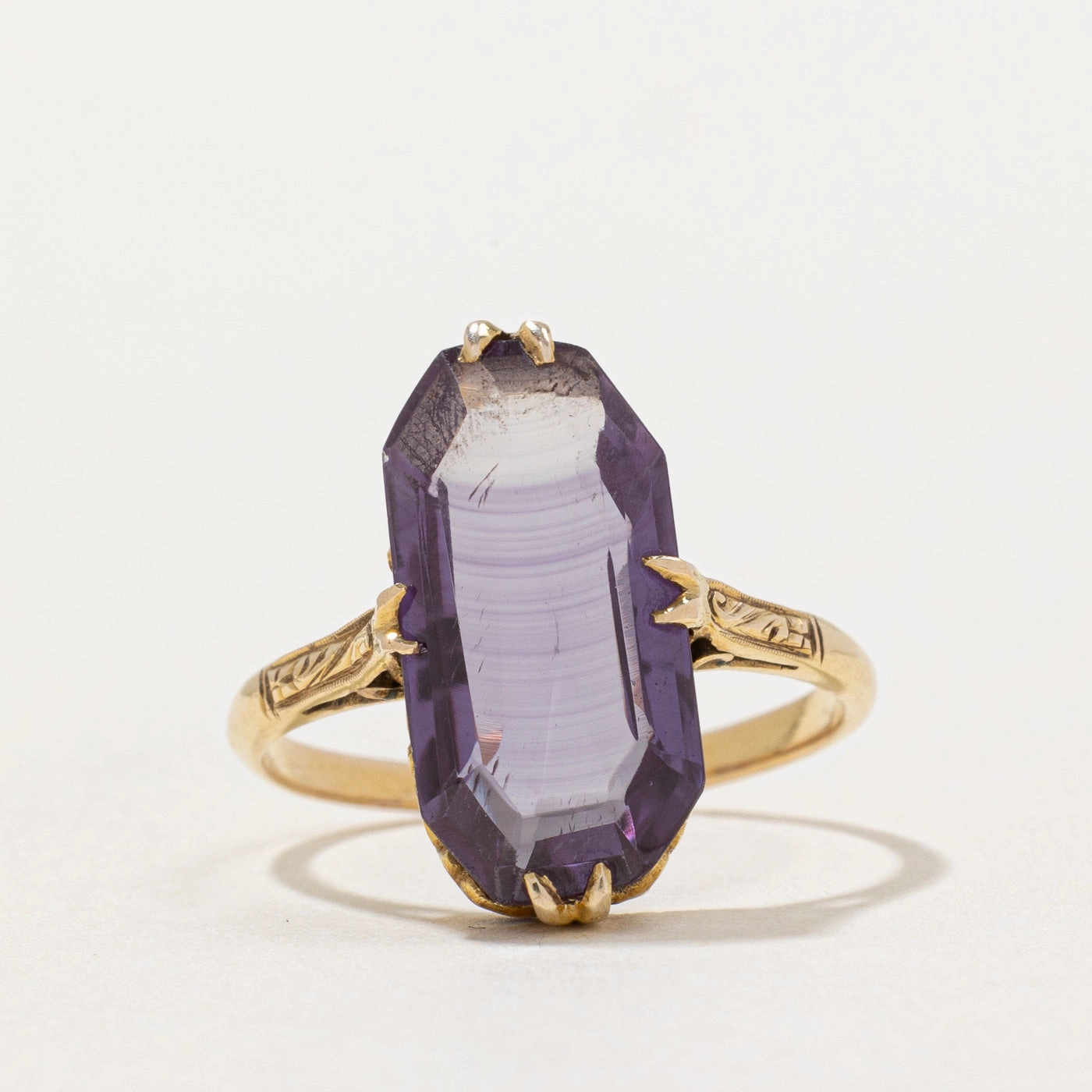 Vintage 14K Gold Synthetic Colour-Change Sapphire Cocktail Ring | 6.50ct | SZ 6.5 | Brilliant Shine Shine Bright