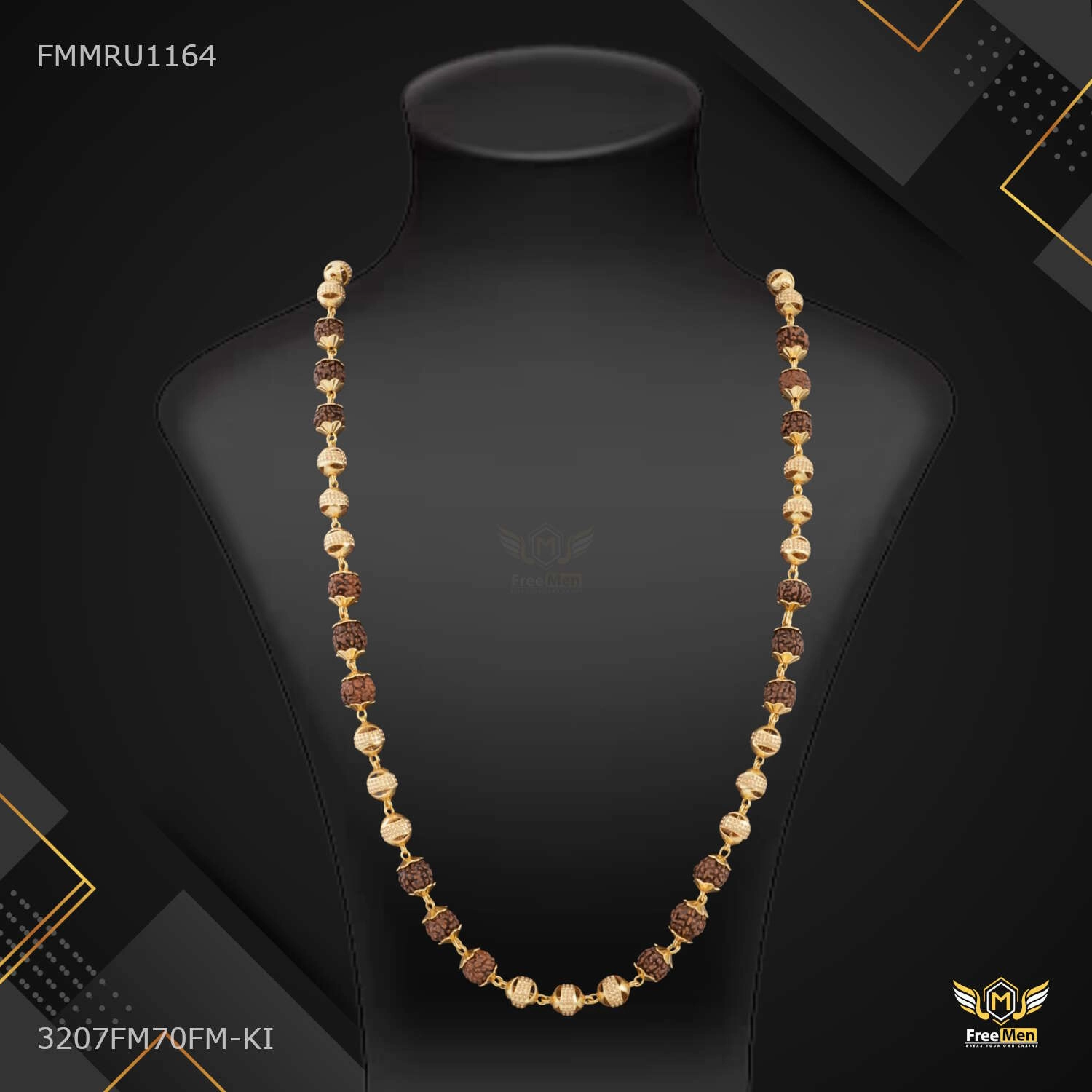 Office Ready Three by Three Golden Cap Rudraksha mala - FMMRU1164