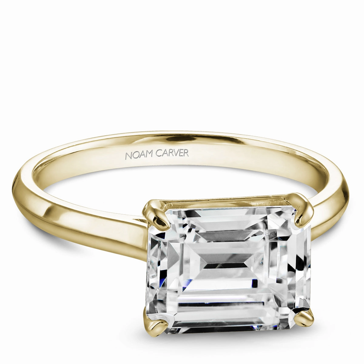 Noam Carver Horizontal Solitaire Engagement Ring Setting in Yellow Gold Celebration Accent