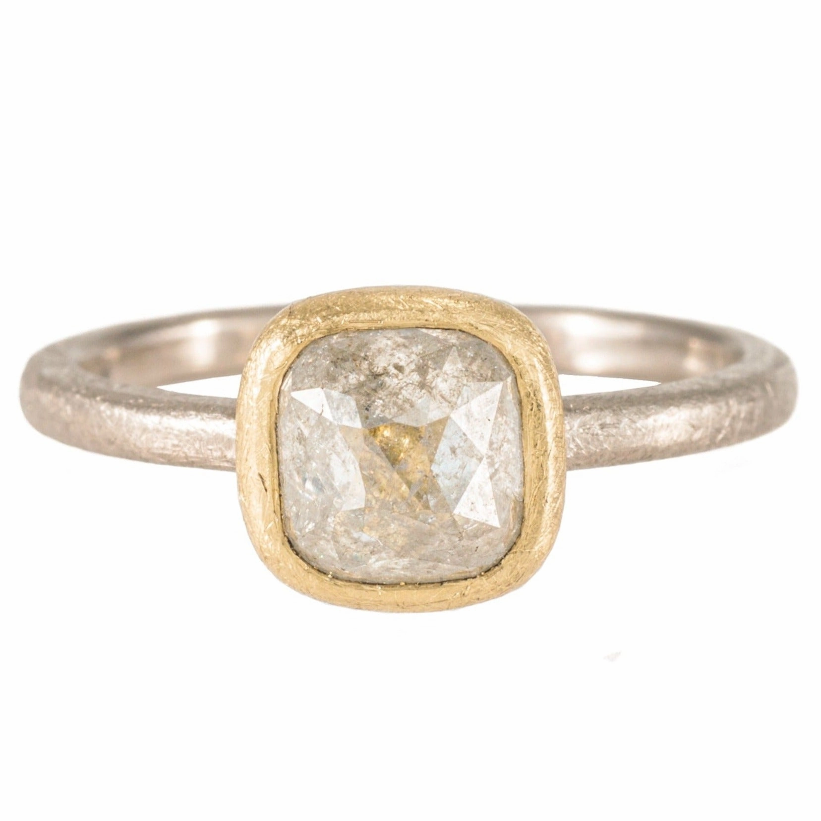 Sparkle Vibe Work Day Style OOAK 1.5ct Grey Cushion Cut Diamond Ring - 18ky, 18kpw Gold   Diamonds 6.25