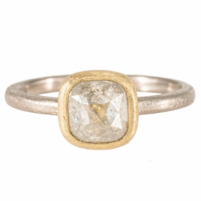 Sparkle Vibe Work Day Style OOAK 1.5ct Grey Cushion Cut Diamond Ring - 18ky, 18kpw Gold   Diamonds 6.25