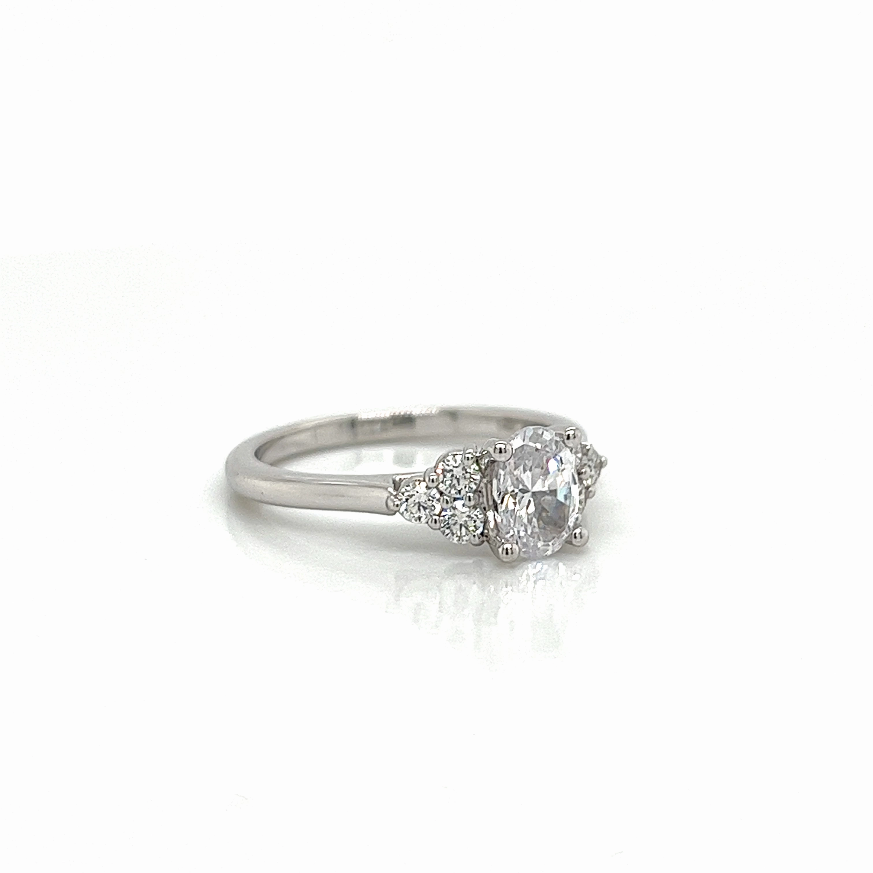 Timeless Object Wedding Favor Oval Center Side Stone Diamond Engagement Ring Setting in 14K White Gold (.28ctw)