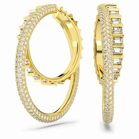 Swarovski Rota Hoop Earrings, Yellow-Tone Premium Piece Soft Lighting