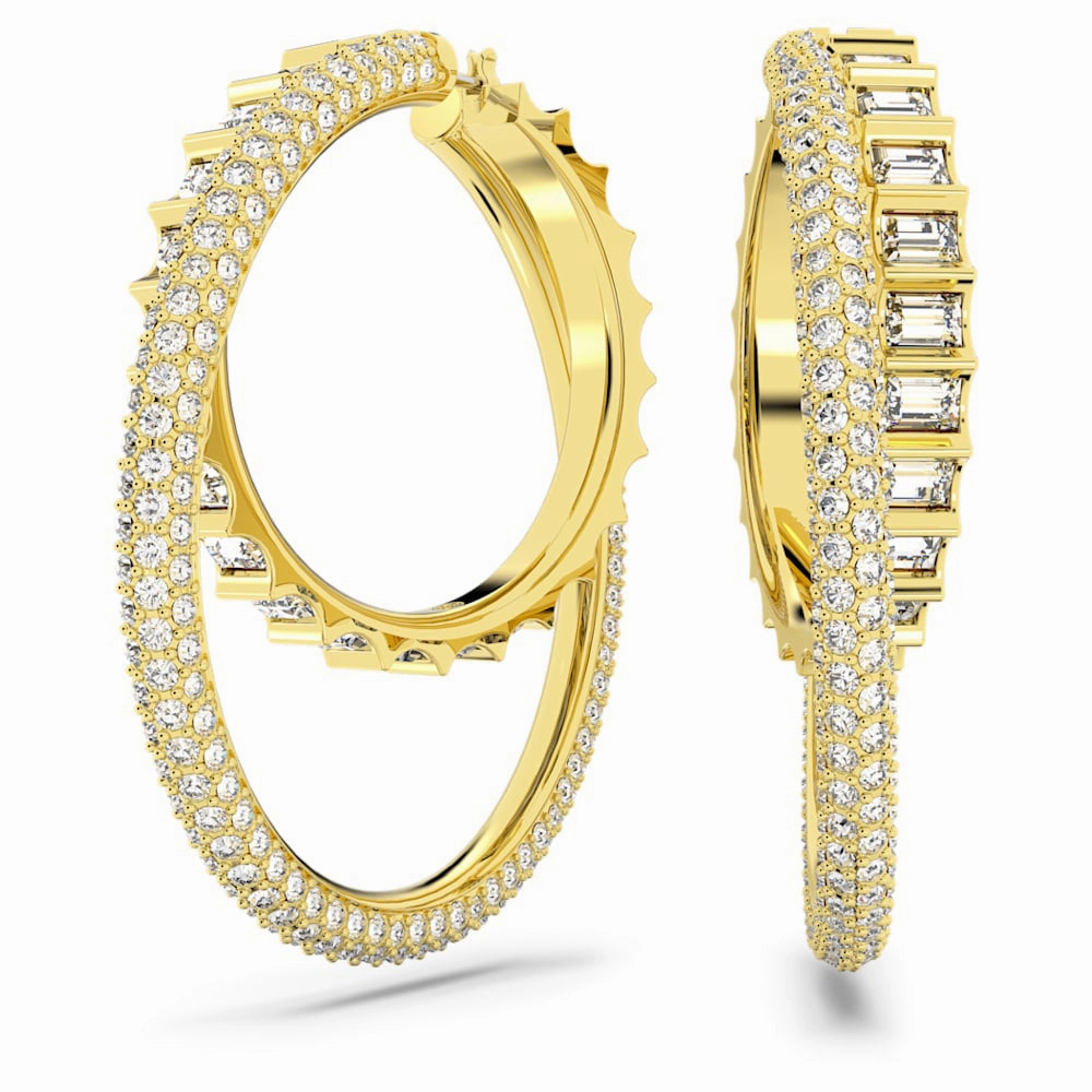 Swarovski Rota Hoop Earrings, Yellow-Tone Premium Piece Soft Lighting
