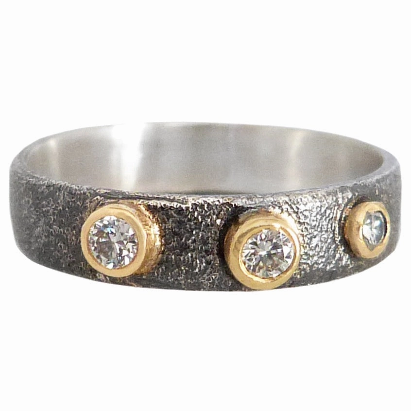 Black   Gold Terra Band - 18k Gold, Oxidized Silver   Reclaimed Diamonds Tasteful Accent