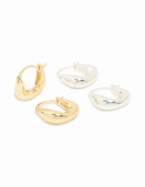 Gold & Silver Plated Brass Curved Huggie Earrings 2-Pack Chic Gem