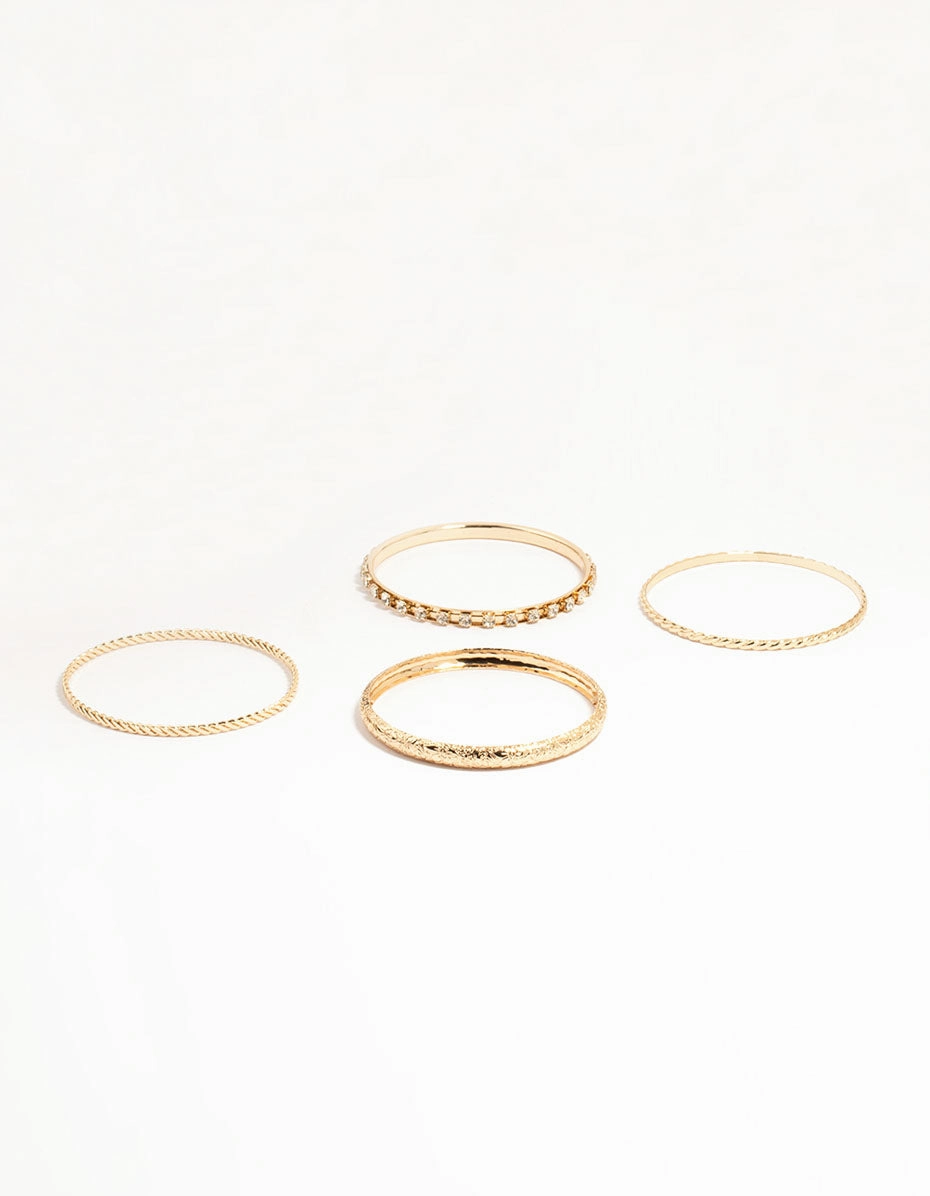 Daywear Fit Vibrant Jewelry Design Gold Mixed Textured Bangles 4-Pack