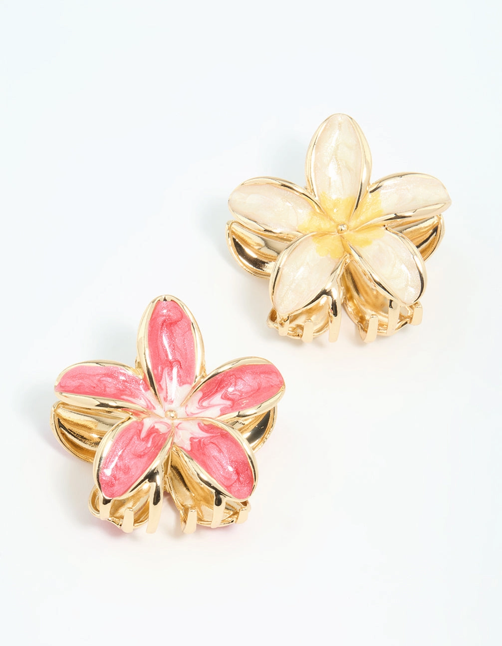 Bold Designs Gold Pink & Cream Enamel Frangipani Claw Clips 2-Pack