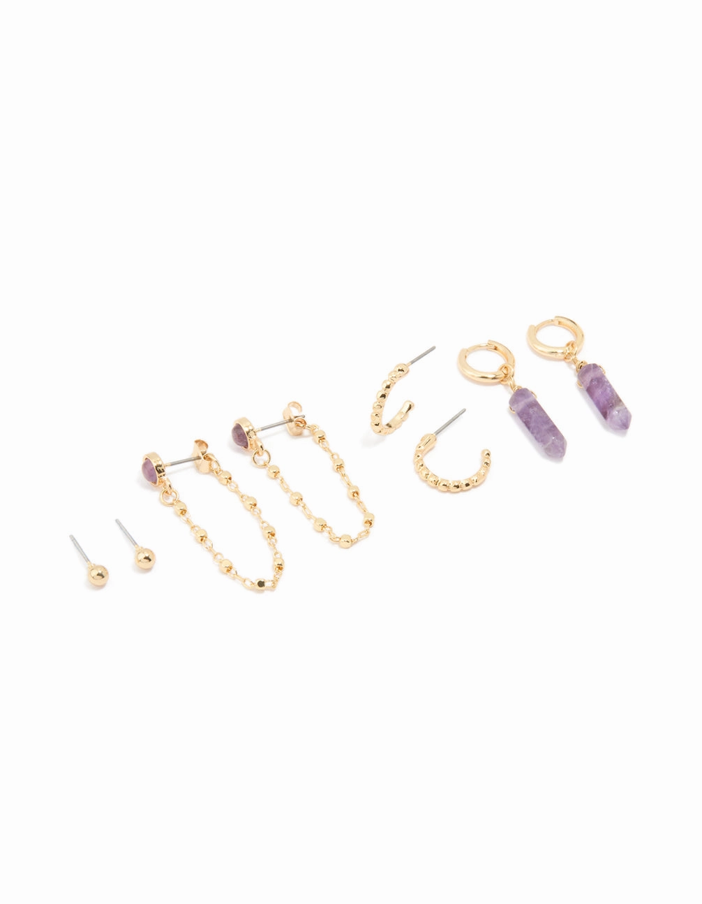 Gold Plated Amethyst Chain & Huggie Earrings 4-Pack Bold Sparkle Special Celebration