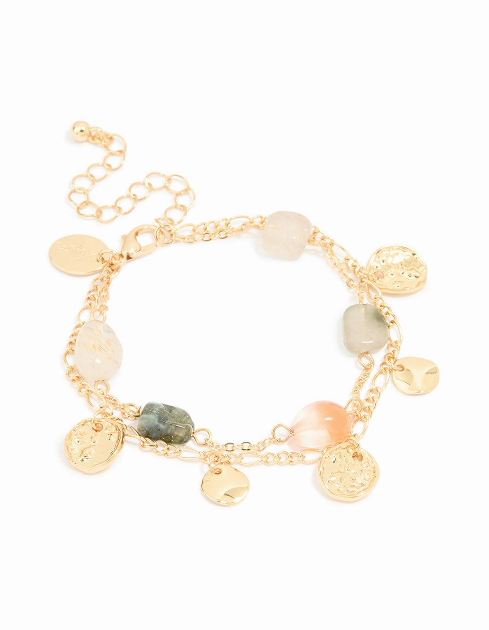 Gold Plated Beaded Semi Precious Stone & Disc Layered Bracelet Shiny Pieces