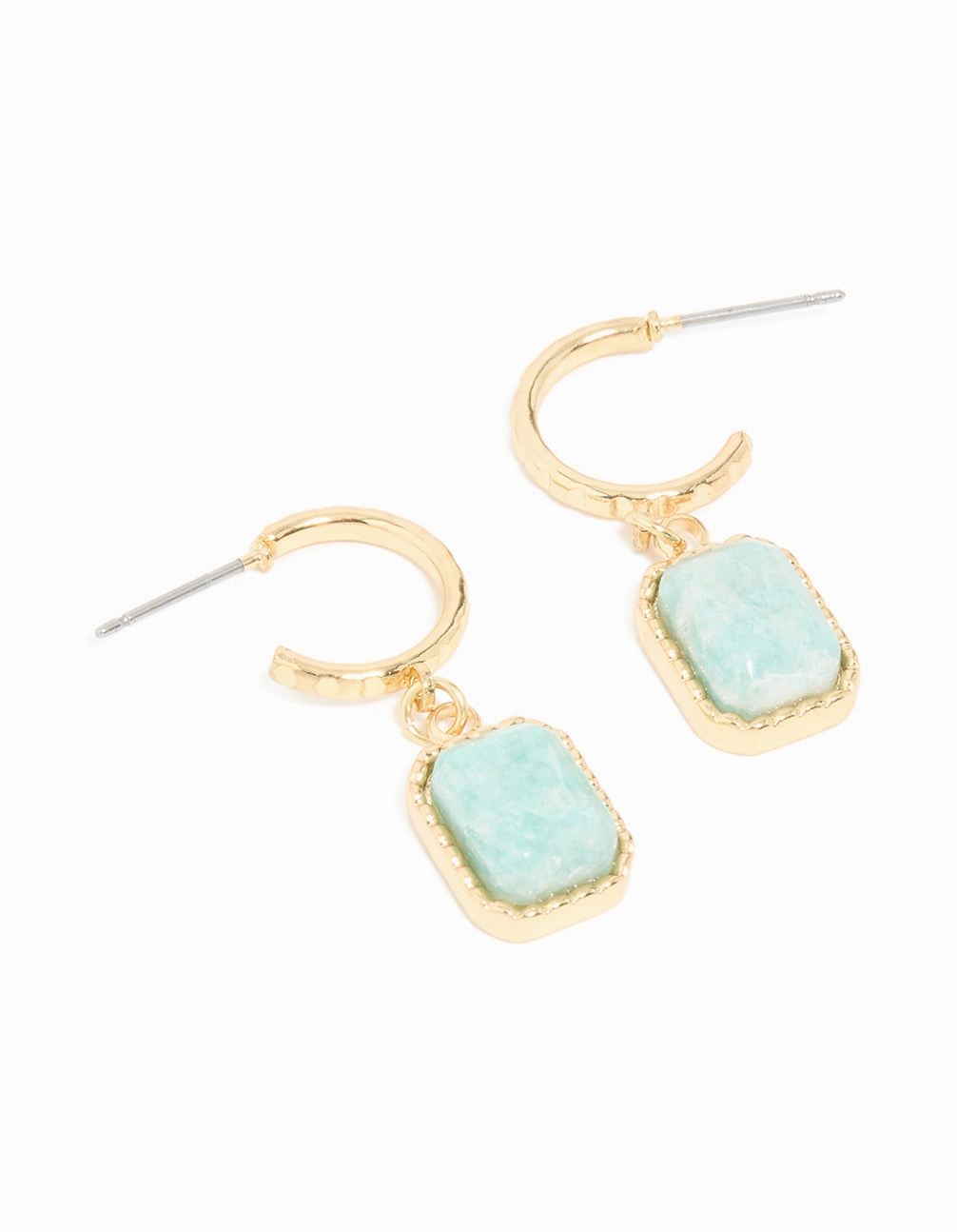Gold Plated Blue Semi Precious Stone Rectangular Hoop Earrings Fresh Style