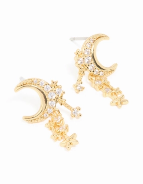 Gold Plated Cubic Zirconia Celestial Drop Earrings Charming Craft