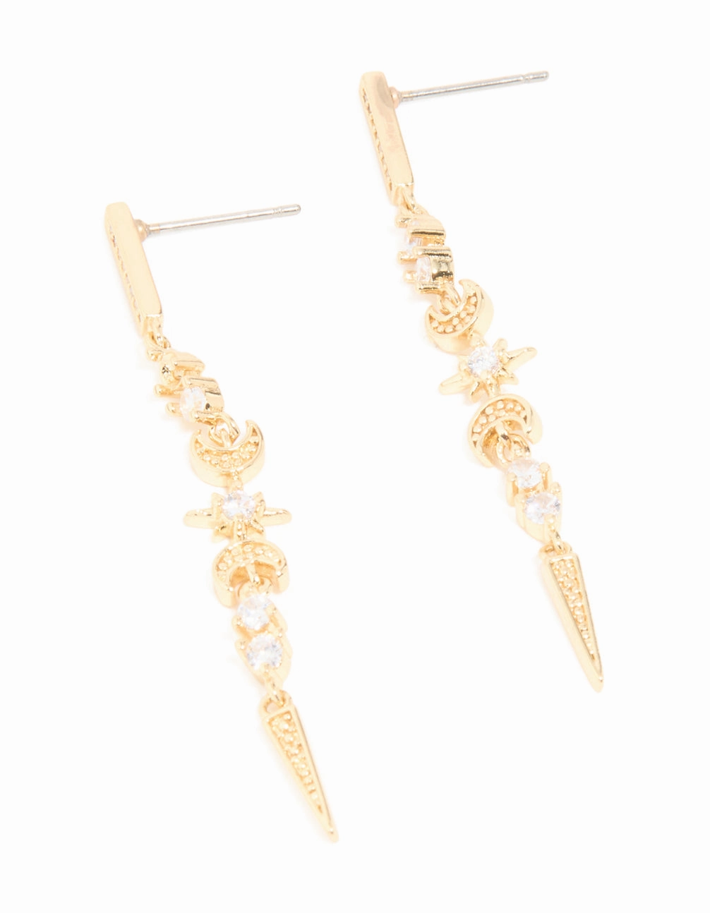 Gold Plated Cubic Zirconia Celestial Linear Earrings Captivating Style Polished Surface