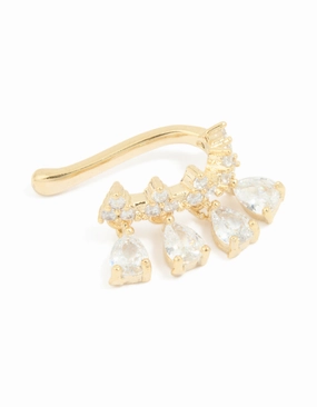 Gold Plated Cubic Zirconia Detailed Single Ear Cuff Charming Stones